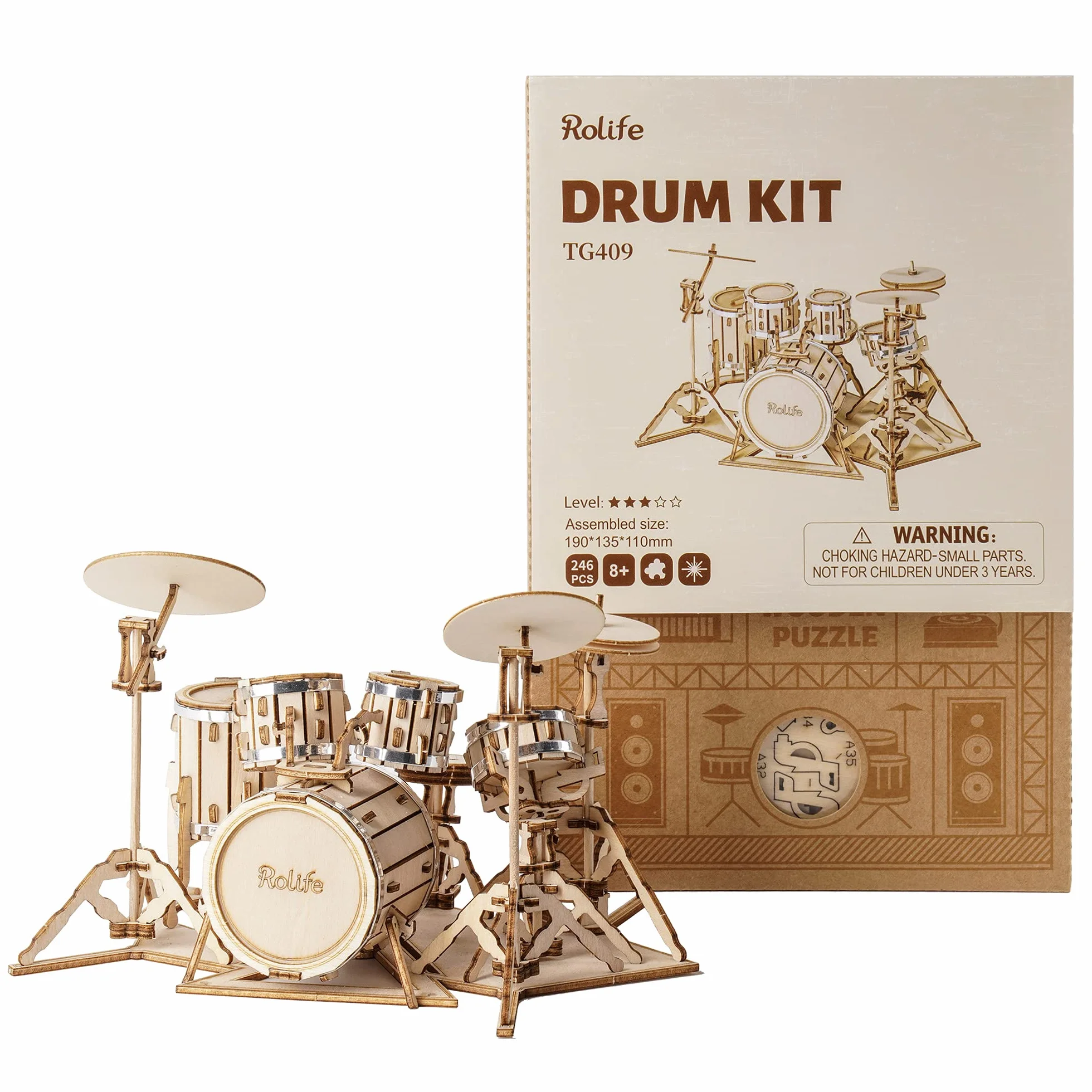 Rolife Puzzle 3D Madera Antiguo Maquetas para Montar Adultos Instrumento Musical Kit de batería