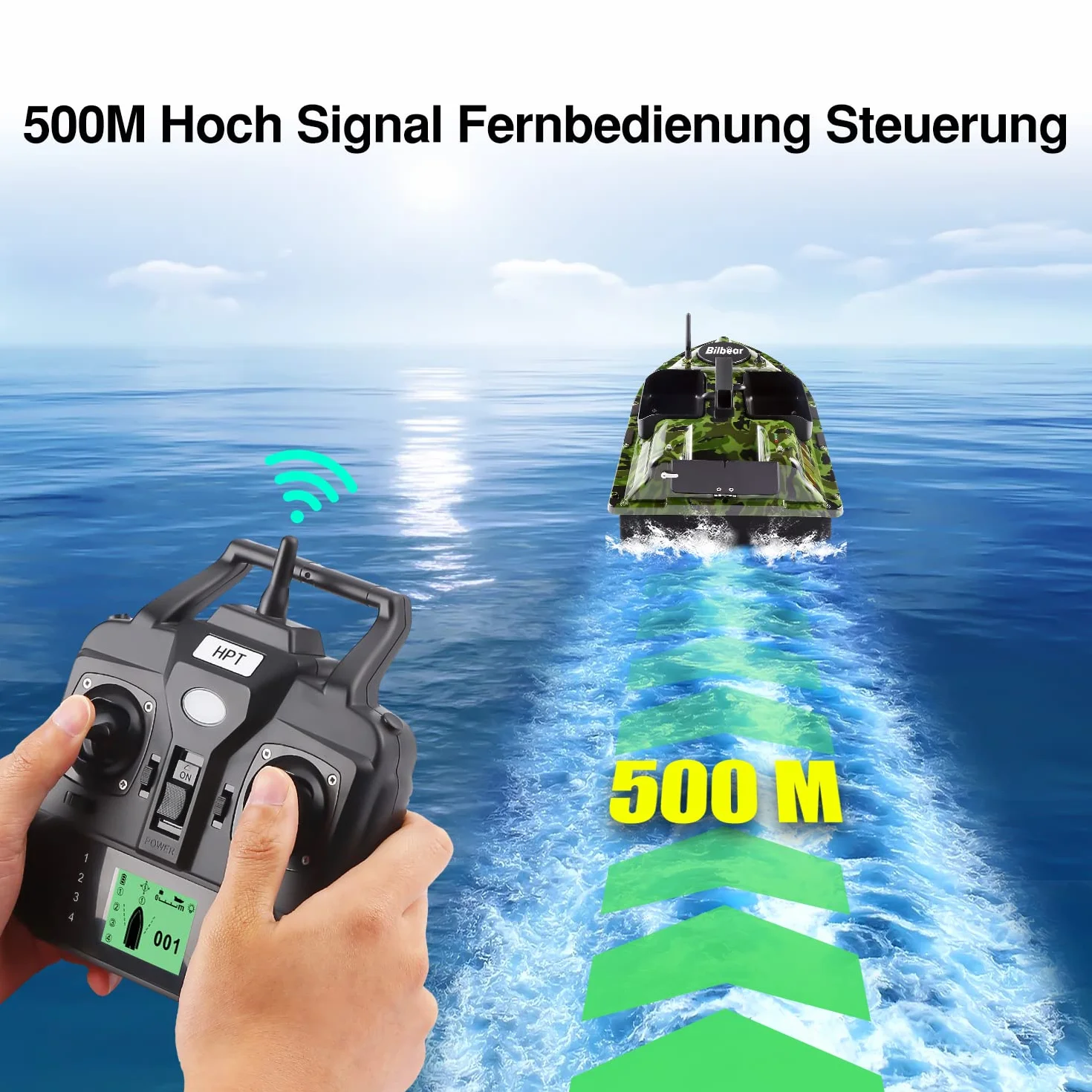 barco de cebo GPS con echólot y GPS, 3 compuertas, suministro de cebo, pesca con sensor sonar, batería de repuesto, bolso (Camo Boot con buscador de pescados)