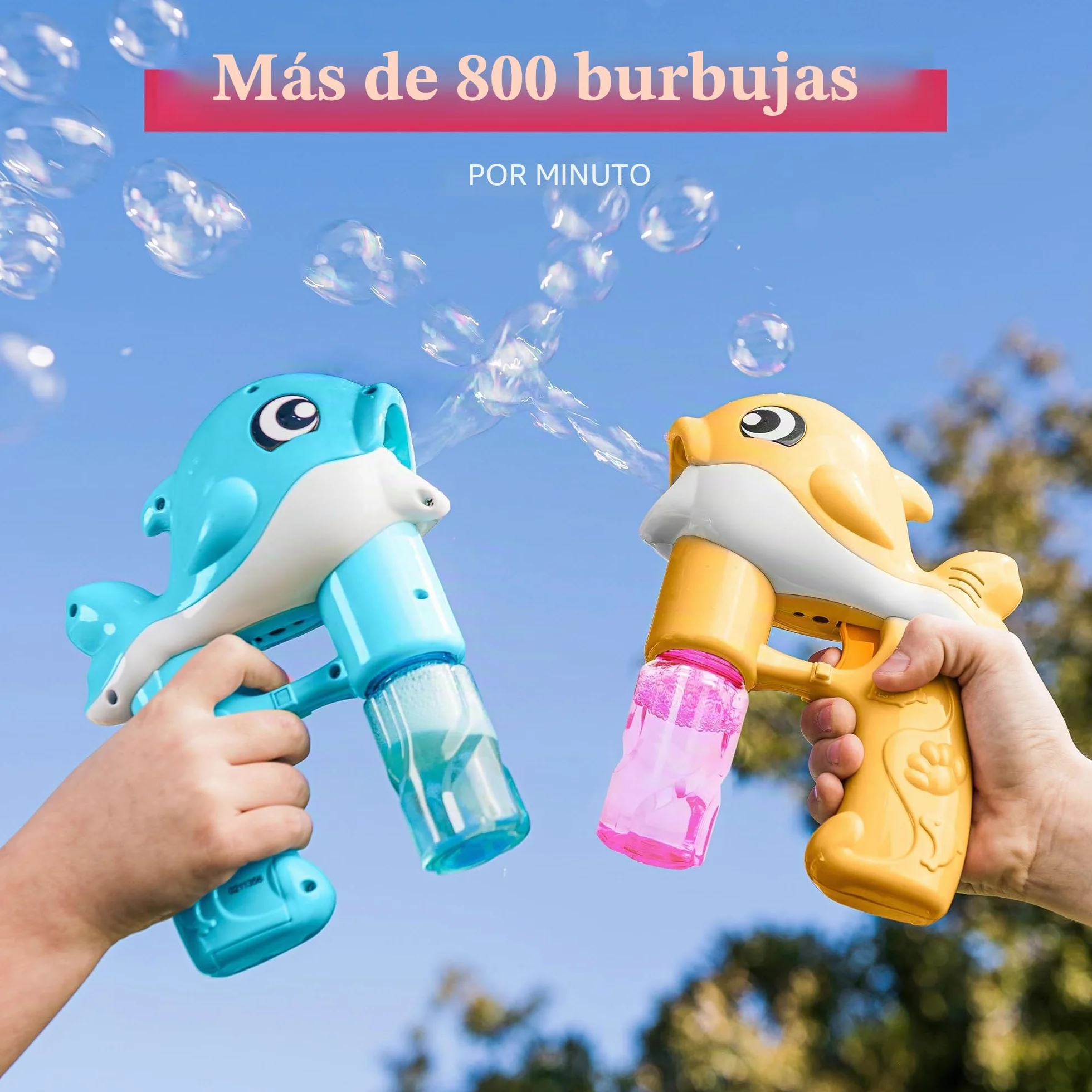 Sloosh 2 Pistolas de Burbujas para Ballenas LED automático con 4 soluciones de Repuesto de Burbujas, Pistola de Burbujas para niños, diversión de Verano para Exteriores, Regalos de Pascua