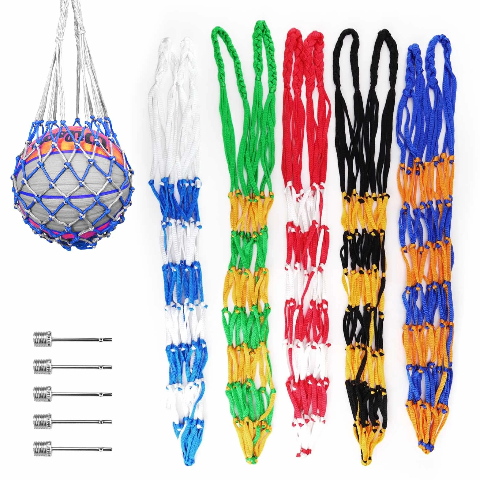 Bolsa de Globo de Malla 5 Piezas con Aguja Inflable para Fútbol, Baloncesto, Balonmano