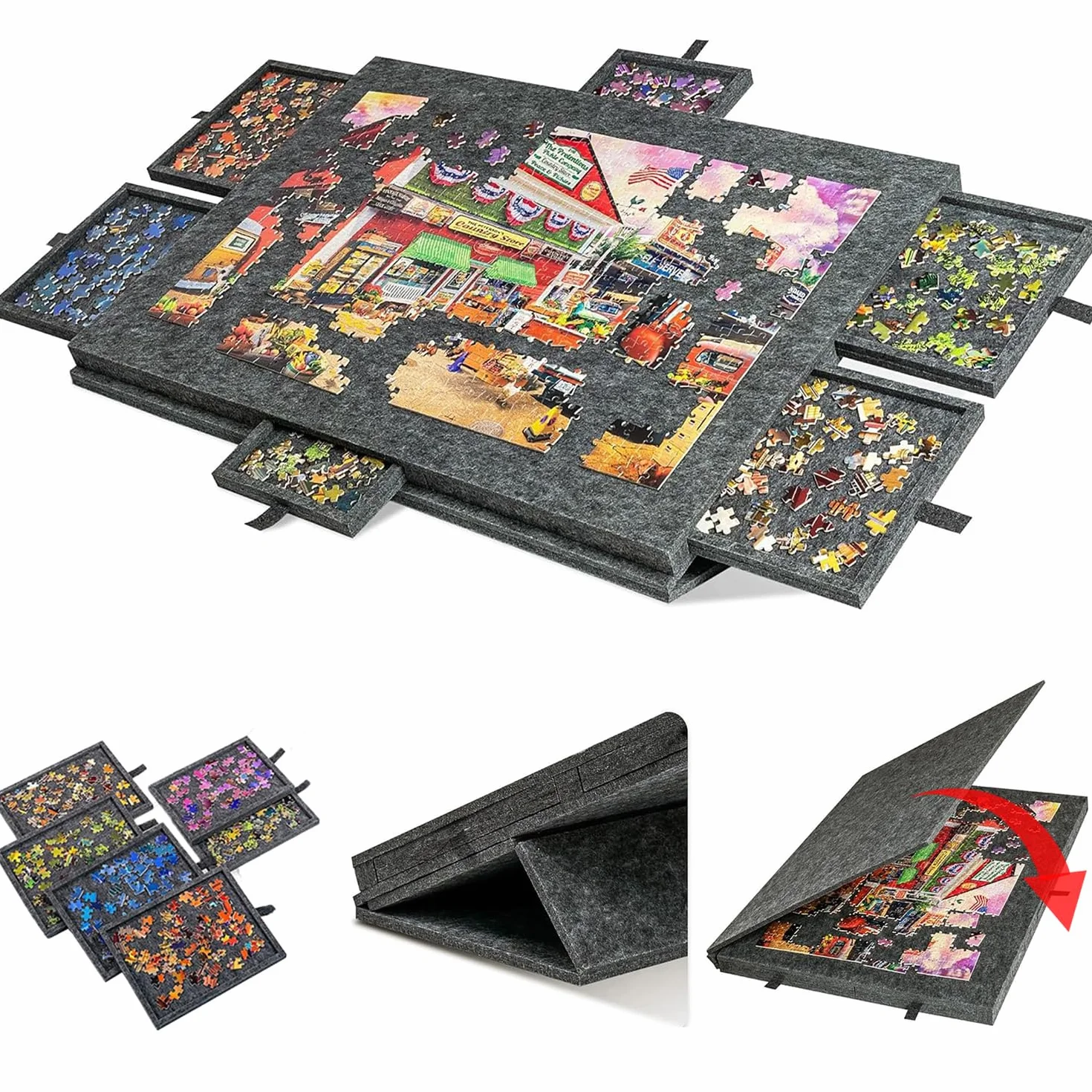 Mesa para Puzzle,Mesa de Rompecabezas 2 en 1 inclinable,Equipada con 6 cajones y bandejas - Puede Contener 1000 Piezas de Rompecabezas,Tablero de Rompecabezas de Fieltro Ligero,para Juegos,Regalo