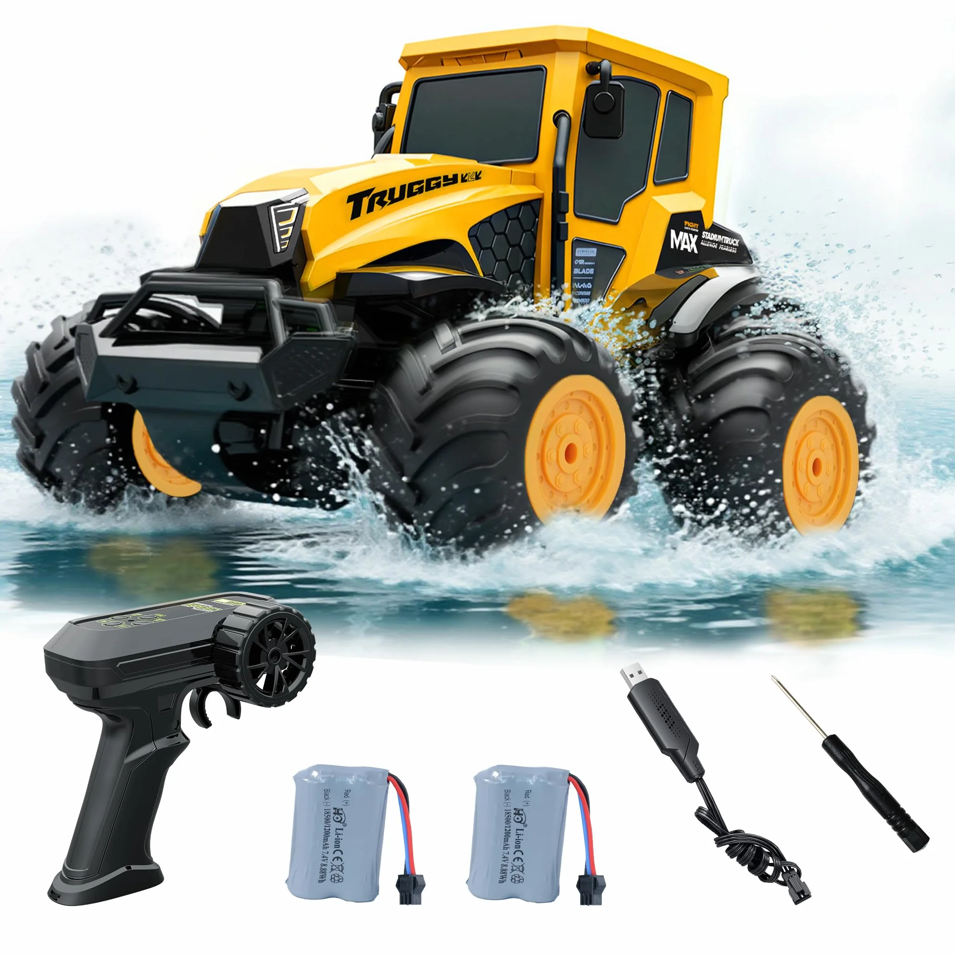 Coche Teledirigido Niños 1:14 Anfibio, 4WD Todo Terreno Agua y Tierra, RC Stunt Car Impermeable 2.4GHz, 360° Rotación 15km/h, 2 Baterías 1200mAh 90Min, Juguete Niño Niña 6+ Regalo Navidad Cumpleaños
