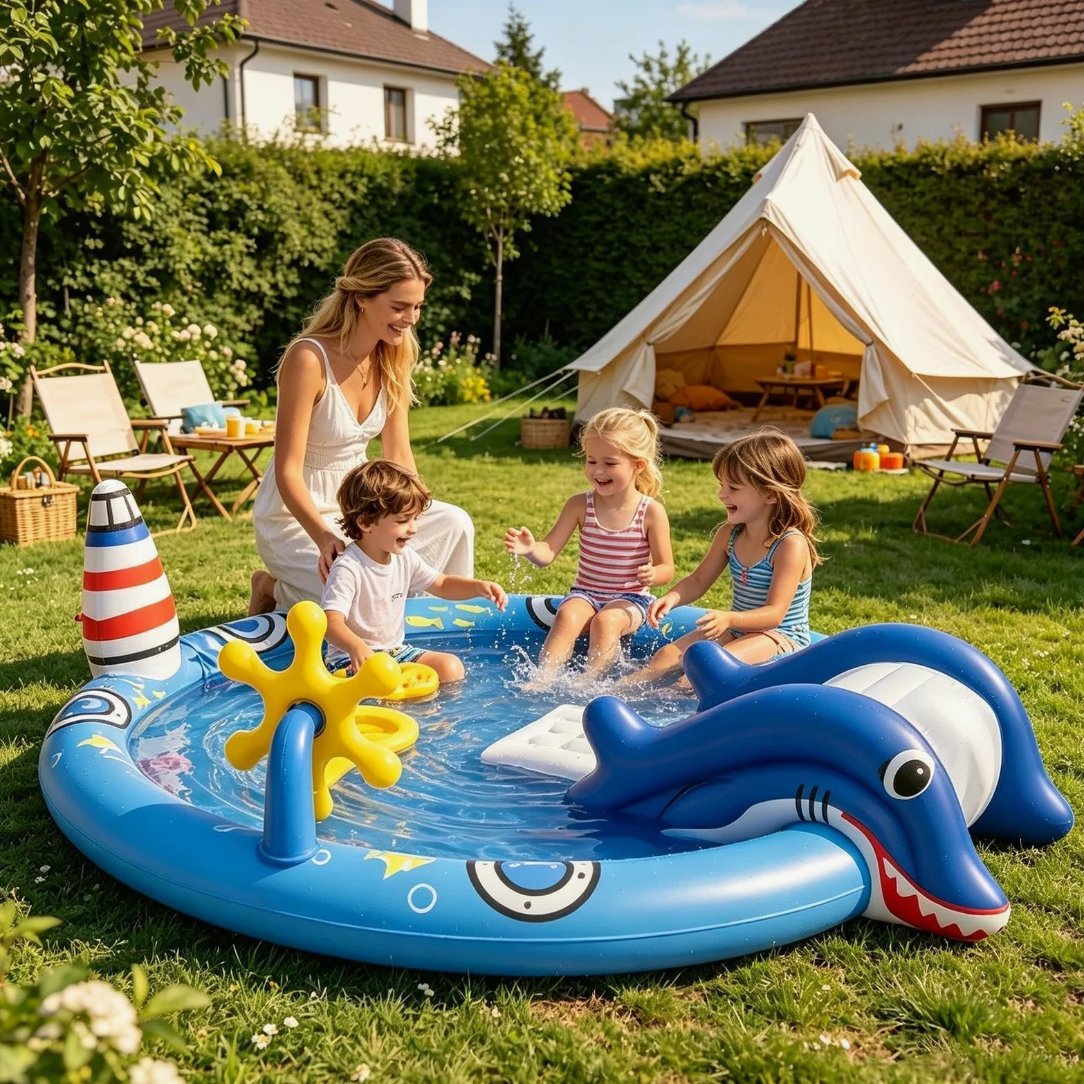 Piscina Hinchable Infantil Colchoneta Hinchable Divertida y Adorable | Piscina de natación infantil Para jugar con agua en verano al aire libre jardín patio terraza parque casa vacaciones