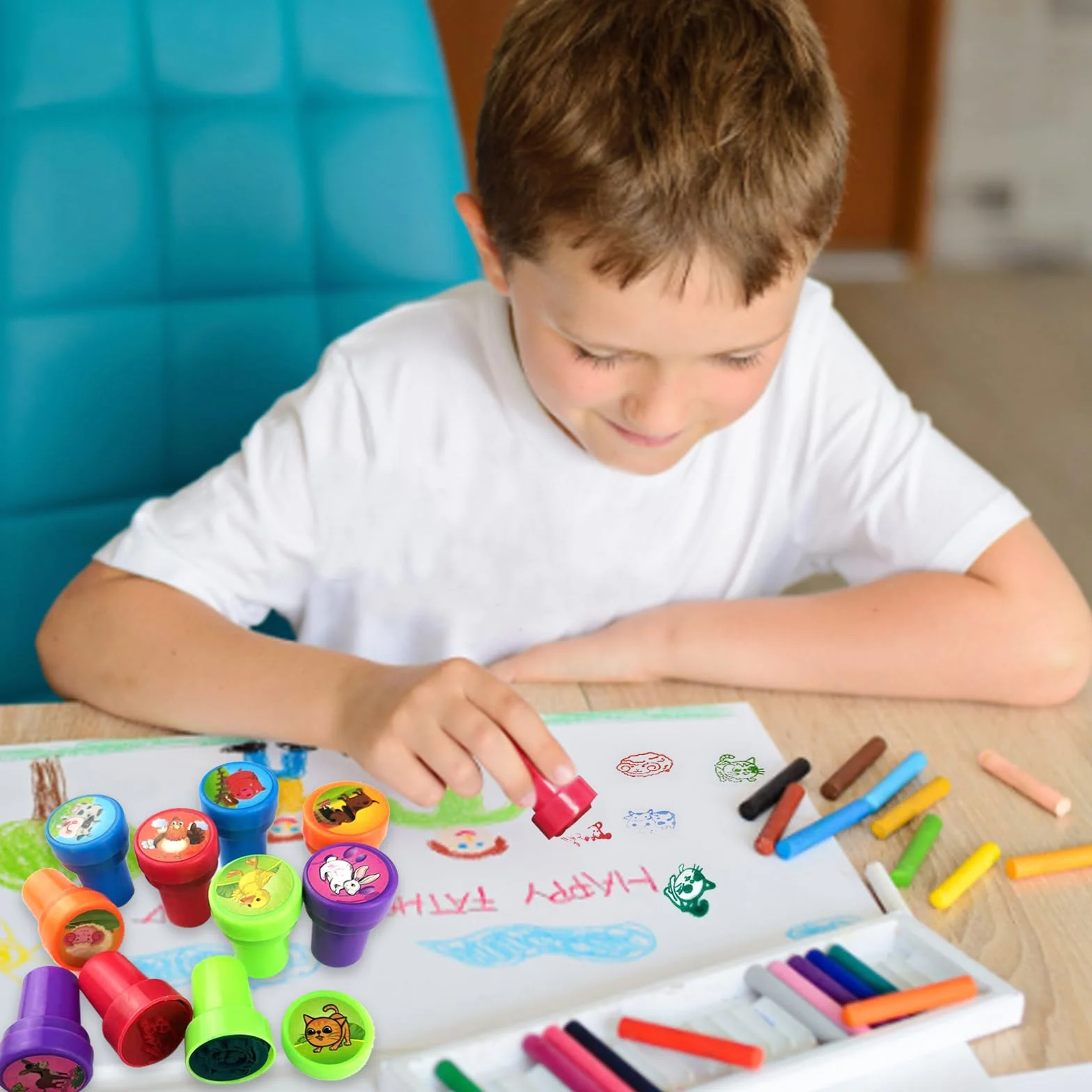 Nutabevr 30 Piezas 5 Colores Disponibles Animals Stamps Conjunto Sellos,Sellos infantiles colores,para Jugar sobre Papel Juguetes Artesanales, Fiesta Infantil Premios Escolares Regalo de Cumpleaños