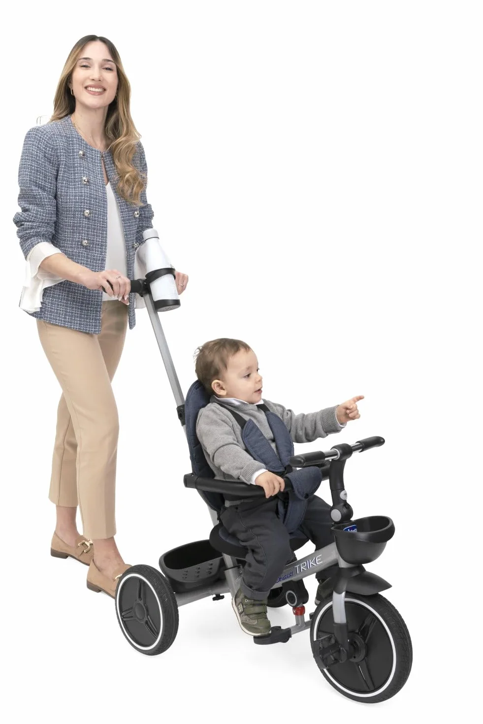 Chicco, 4in1 Trike Triciclo con Estructura de Metal, Ruedas Goma EVA, Cinturón de 4 Puntos, Manillar Telescópico y Capota Desmontable, Cochecito con Asiento Reversible, Cesta, Juguete 6 Meses - 5 Años