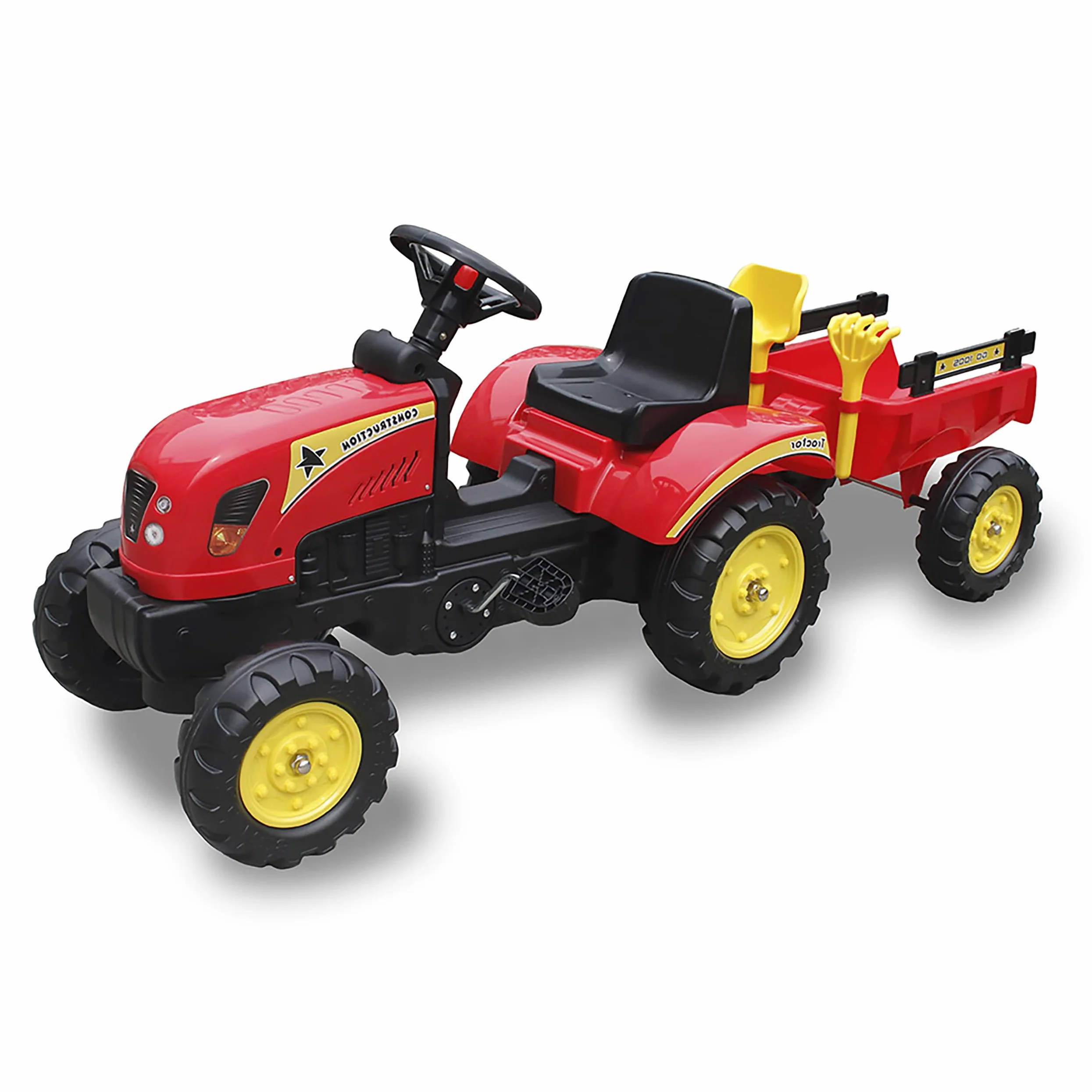 QPLAY - Tractor a Pedales con Remolque - Dos velocidades - Ideal para niños a Partir de 3 años - Rojo