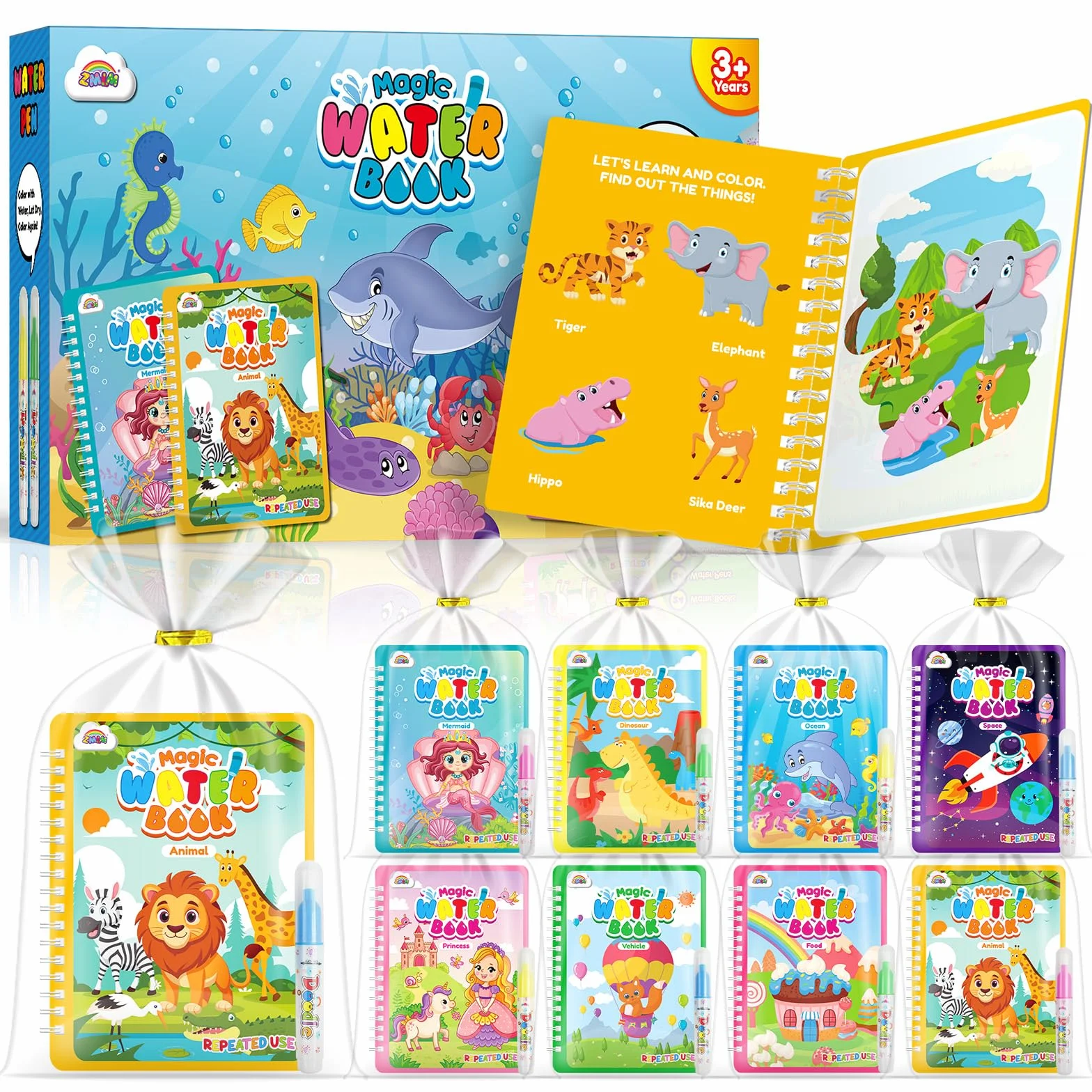 ZMLM 24 Libros de Colorear Magico Agua, Reutilizable Libro Colorear para 3-5 Años Detalles Cumpleaños Niños - Bolsitas cumpleaños infantiles - Regalos Cumpleaños Niños Colegio (Clásico)