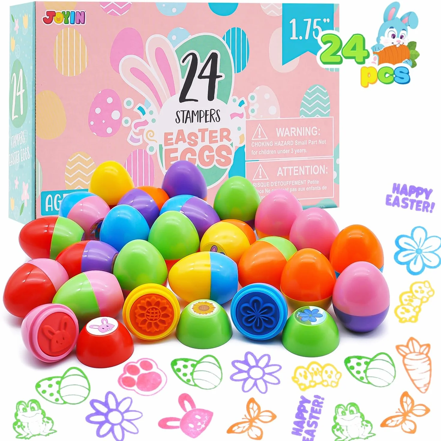 JOYIN 24 sellos de huevos de Pascua, grandes juguetes de Pascua para juegos de caza de huevos de Pascua, fiesta temática de Pascua, cosas de huevos de Pascua, rellenos de cestas de Pascua
