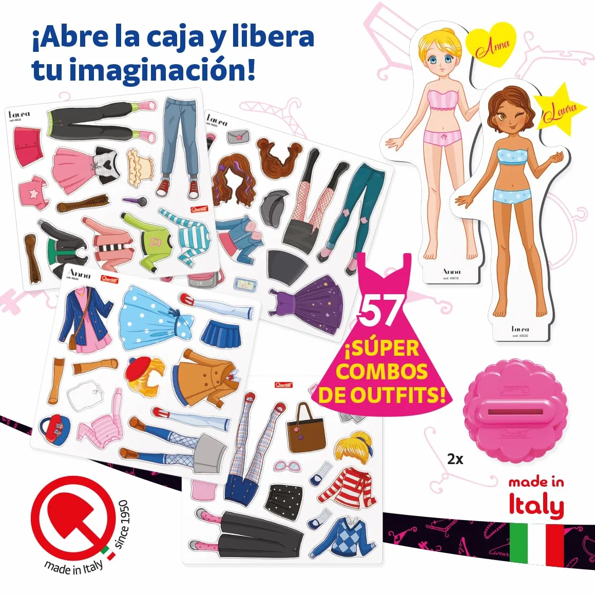 Quercetti Magnetic Fashion Best Friends, Juguetes Niña 5 Años a 9 Años, Juego Magnetico con Muñecas y Ropa, Juguetes Niñas, Juegos Infantiles Creativos para Niñas, Made in Italy