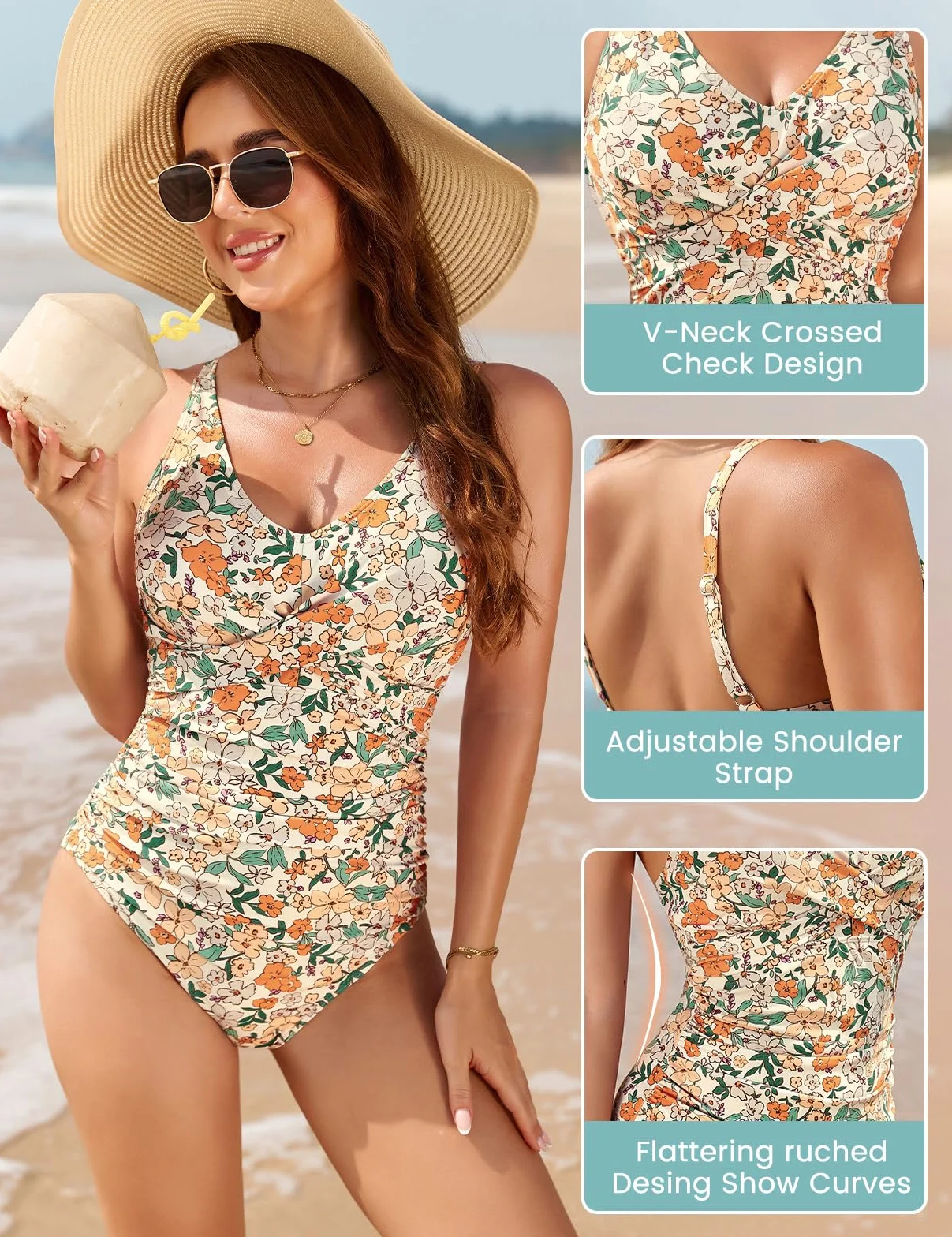 UMIPUBO Bañador Mujer Reductores Vientre Plano Talla Grande Traje de Baño de Una Pieza Cruce Torácico Cuello en V