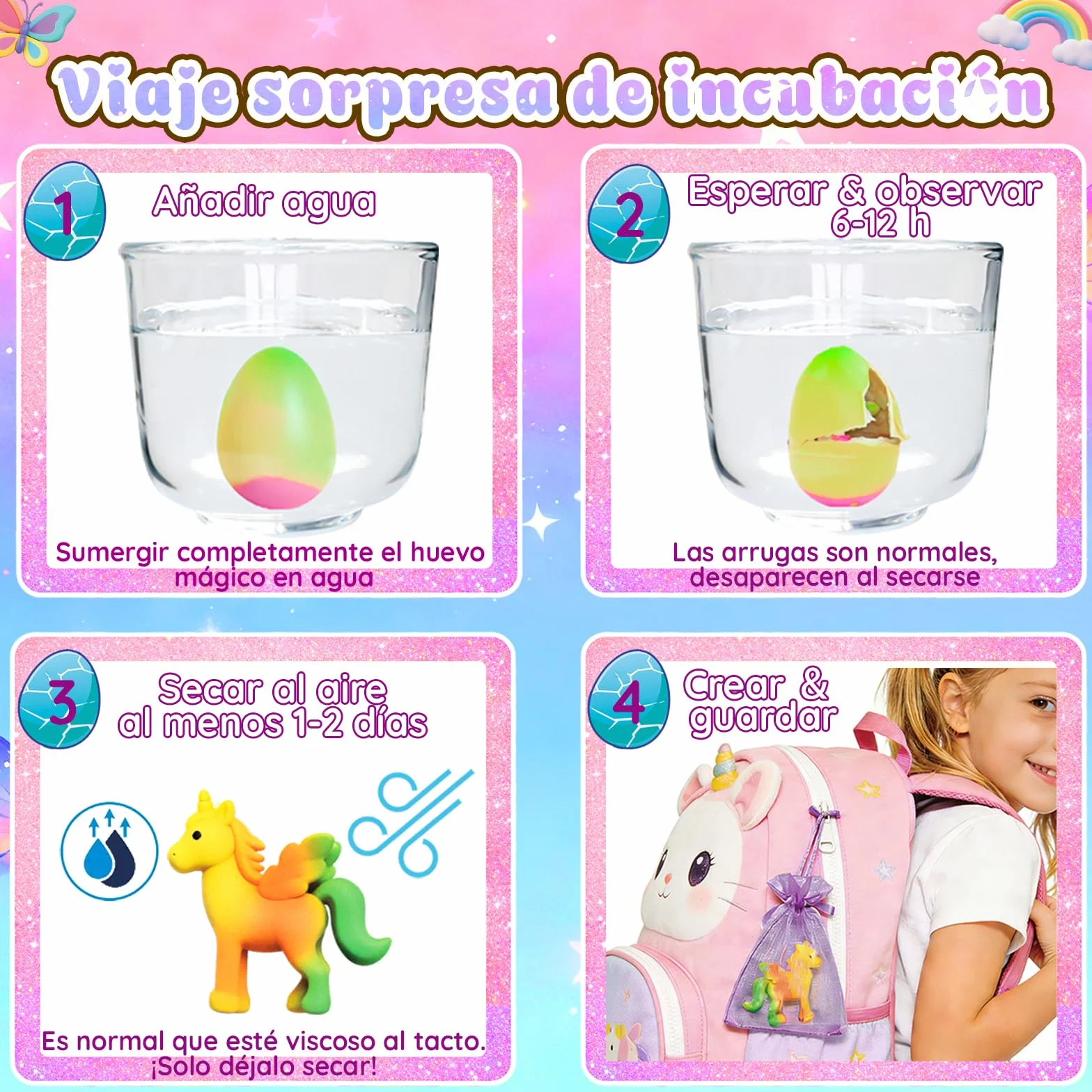 MOMUSE Huevo de Unicornio para Niños 6 PCS, Kit de Manualidades, Regalo Niñas 4 Años, Regalos de Pascua, Regalos para Fiestas de Cumpleaños Niñas Niños 3 4 5 6 7 8 Años