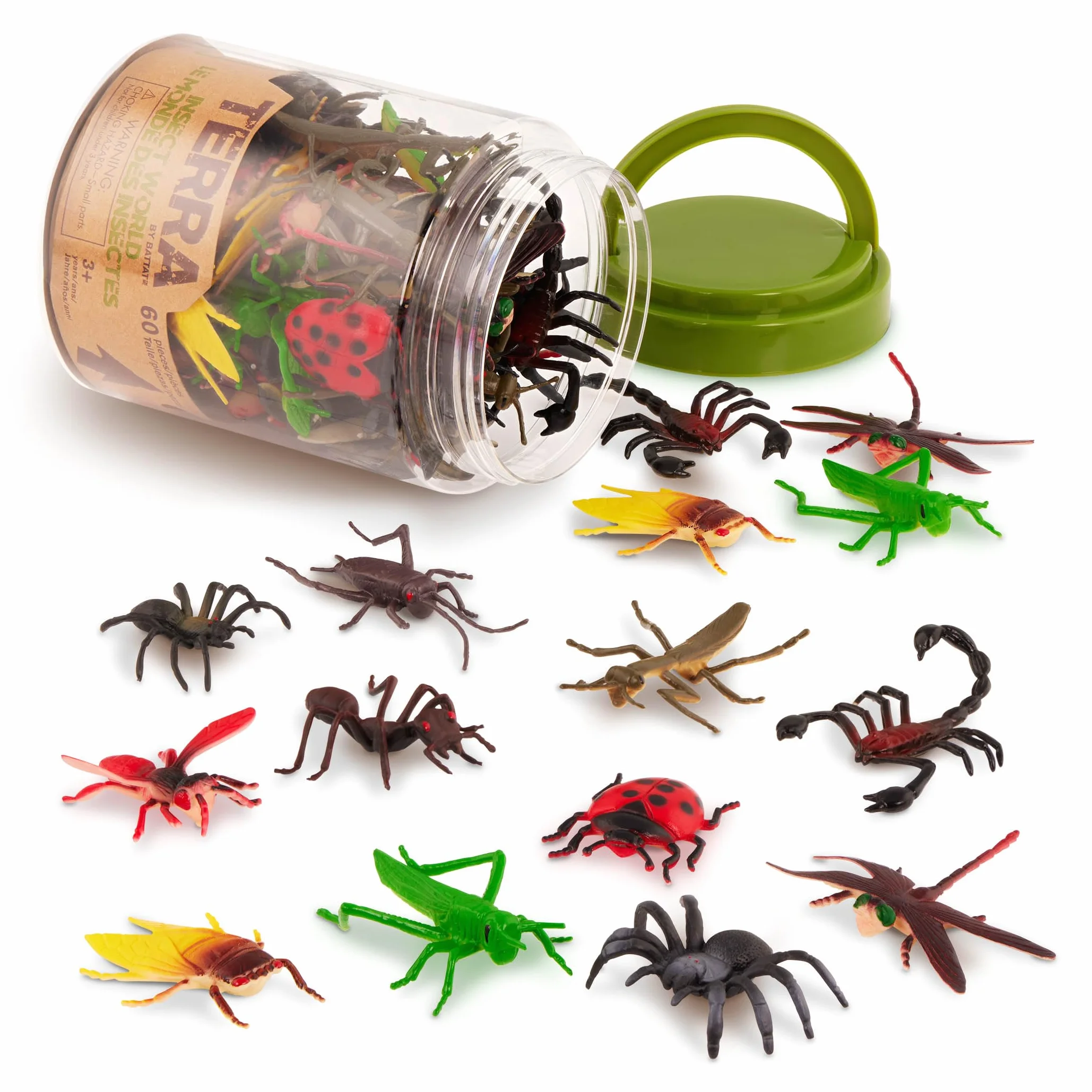 Terra 60 piezas figuras animales insectos arañas juguete set tarántula saltamontes escorpión libélula