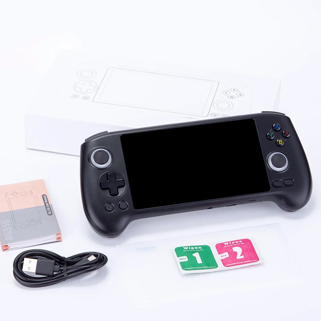 RG556 - Consola de juegos de mano retro Android de 5.48 pulgadas, consola de juegos retro portátil, sin juegos en tarjeta, color negro