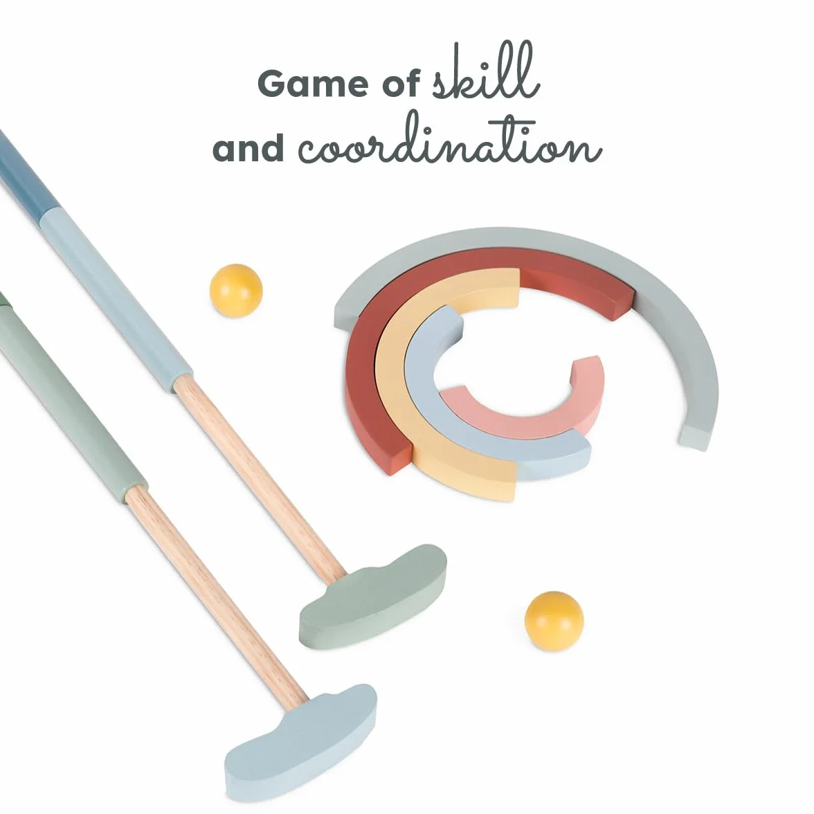 Beeloom – Mini Golf de Madera para Niños, Juego Educativo con Palos, Bolas y Obstáculos, Portátil para Interior y Exterior, Juguete Simbólico Multicolor, +3 Años