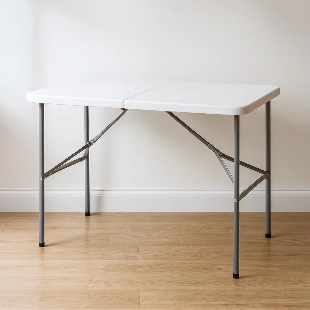 Mesa plegable camping portátil rectangular 122x61cm 120kg blanca