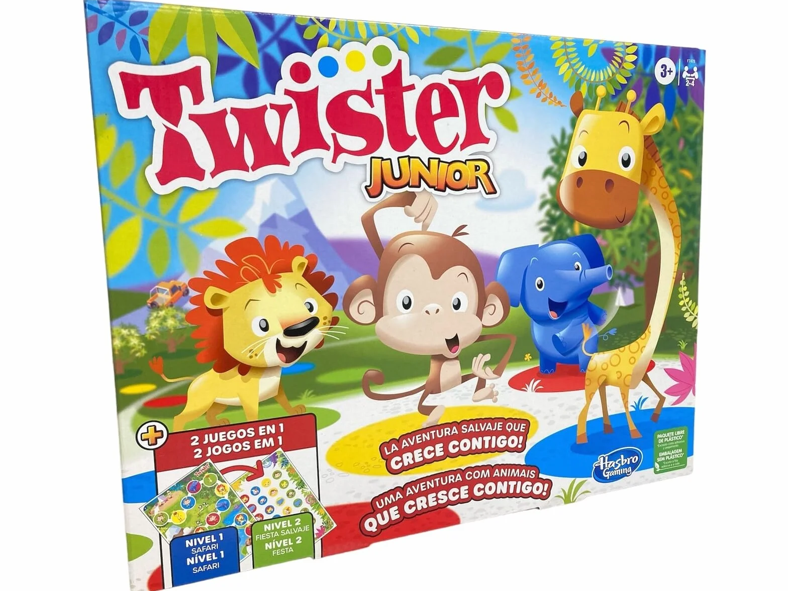 Hasbro Gaming Twister Junior Aventura con Animales Tapete 2 Lados 2 Juegos en 1 Juego de Fiestas Interiores 2-4 Jugadores