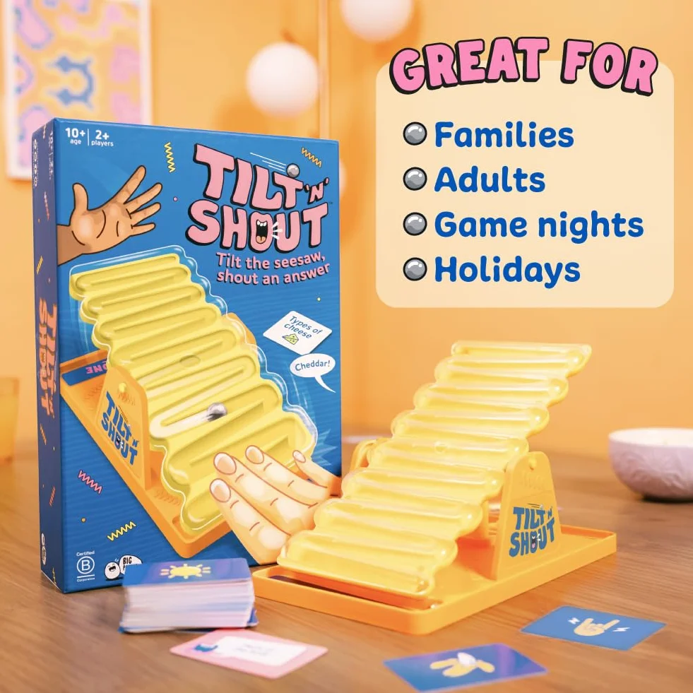 Big Potato Tilt 'n' Shout - Juego de fiesta familiar de ritmo rápido con 150 categorías únicas, temporizador interactivo de canicas, perfecto para noches de juegos, niños y adultos