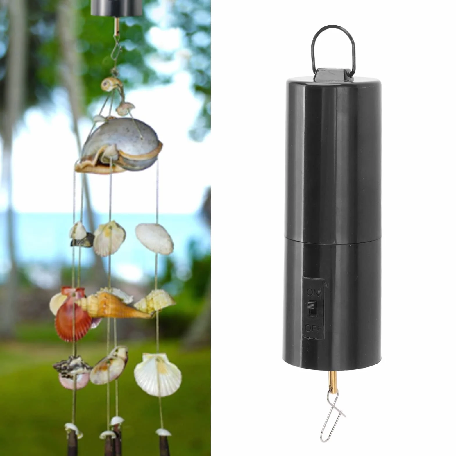 Motor Giratorio de Viento con Pilas, Motor Giratorio Colgante para Campanas de Viento, decoración de jardín, Capacidad de Carga de 3 kg, diseño fácil de Colgar (Negro, 5 x