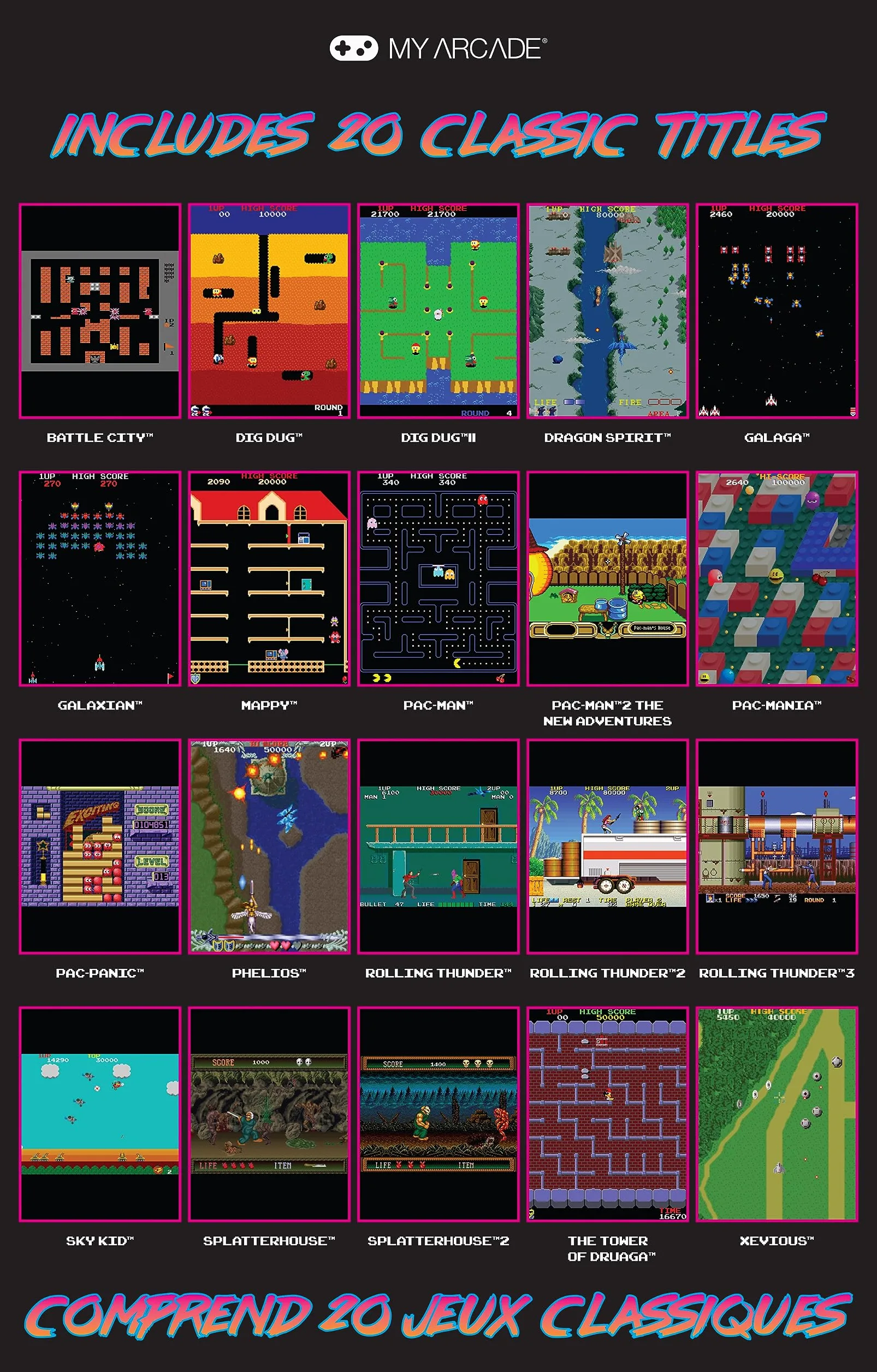 MY ARCADE Mini Jugador Bandai Namco Museum Hits Mini Cabina Retro, 20 Juegos en 1
