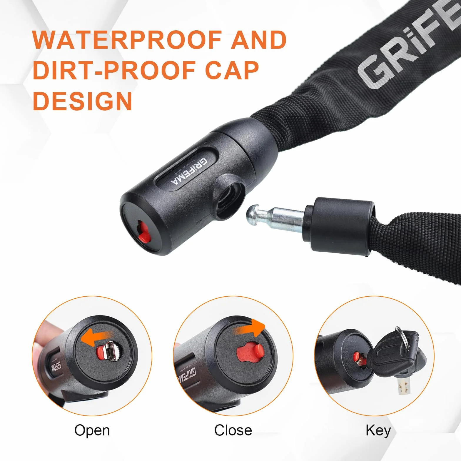 GRIFEMA GA1201-12 Candado de Bicicleta Antirrobo con Llave, Cadena 120cm, Negro