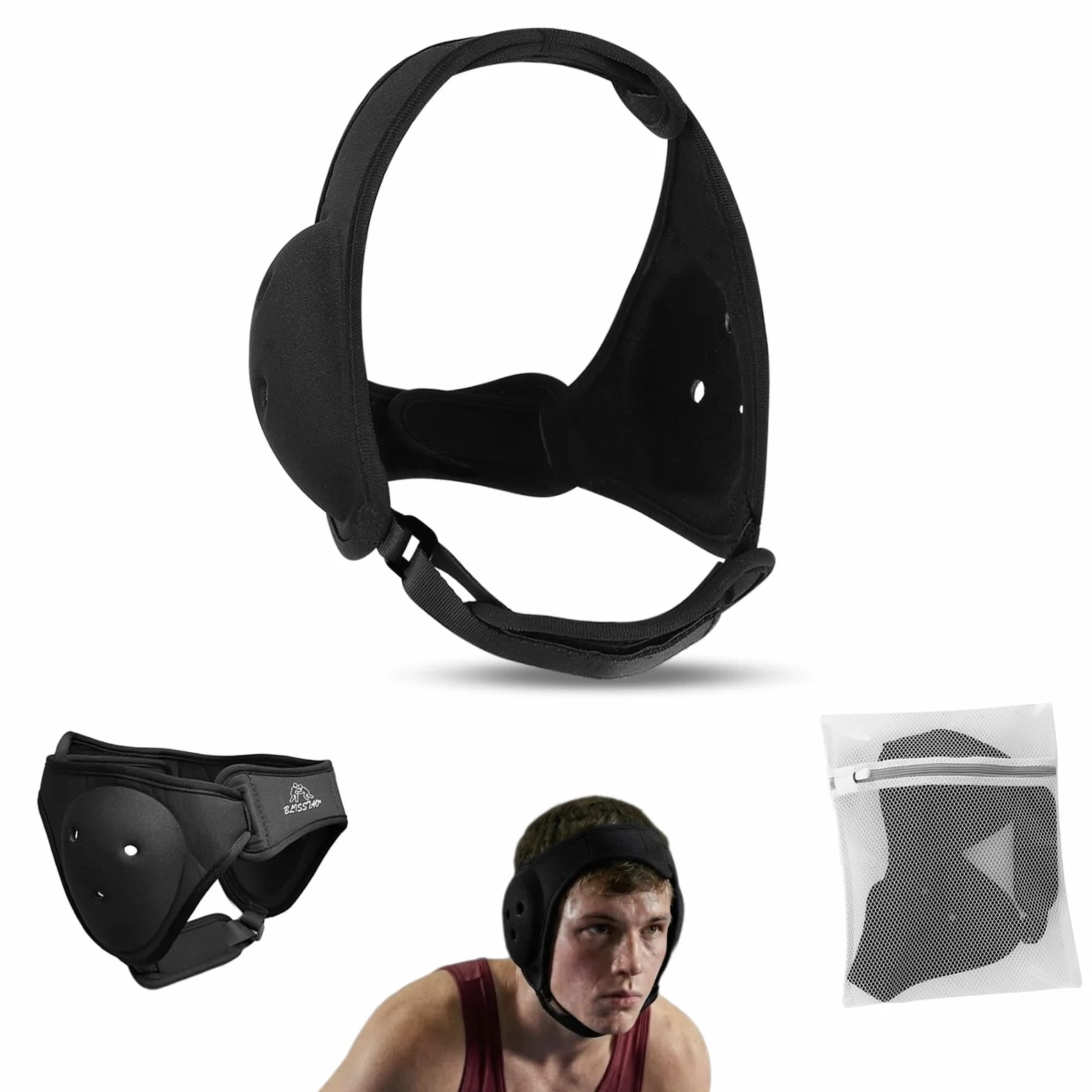 Casco de lucha libre BJJ protector de oídos suave perfil bajo costuras reforzadas antideslizante