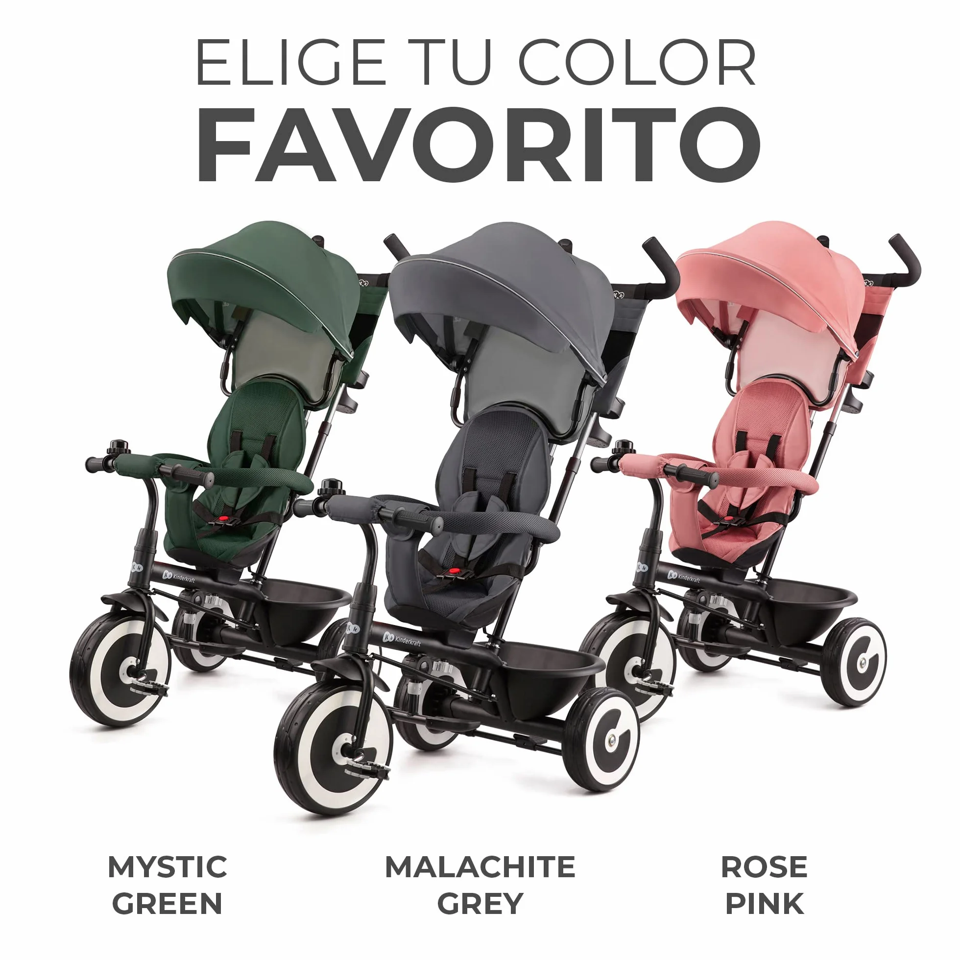 Kinderkraft Aston Triciclo Evolutivo, Bicicleta Sin Pedales, Bicicleta Bebe, para Niños, Cinturón, con Accesorios, Portavasos, Cesta, 9 Meses a 25 kg, Verde