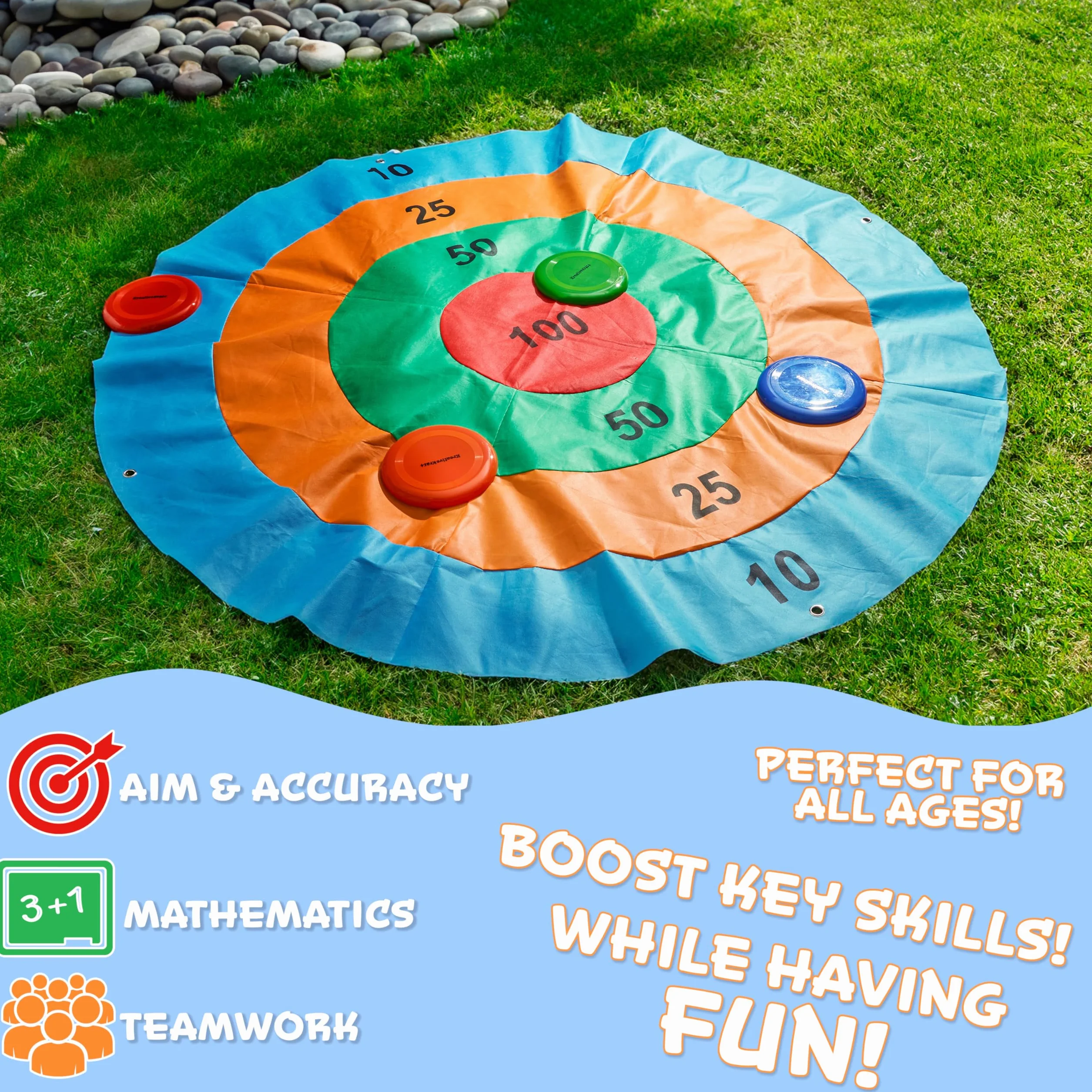KreativeKraft Juegos Infantiles Juegos Exterior Niños Familia Adultos para Fiesta Cumpleaños Jardin Aire Libre Sacos para Carreras Ring Toss Game (Disc Toss)