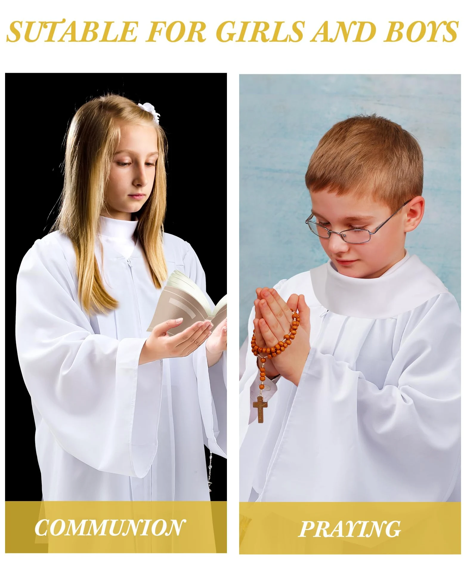 Toulite 3 piezas unisex mate batas de coro para niños, vestido de graduación para juez escolar, disfraz para bautizo, iglesia, evento, pastor