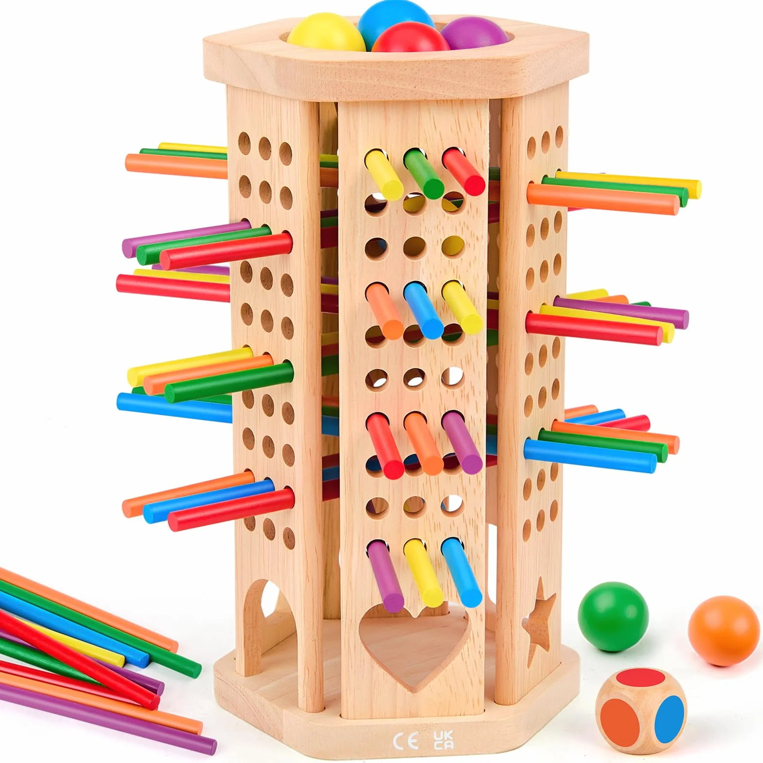 Juego Montessori, Juegos de Mesa 3, 4, 5, 6 años, Juegos Educativos Matematicas con 42 Palitos de Colores y un Dado, Juguete Familiar para Viajar al Aire Libre con Niños