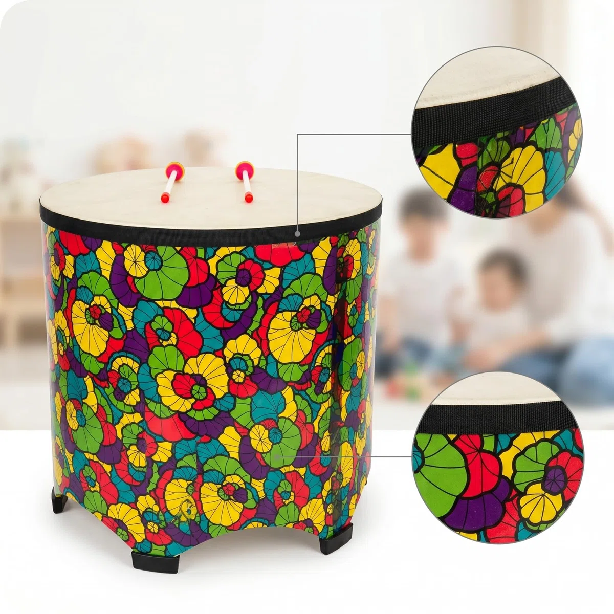 predolo Sonido Suave Tambor con Piel Floral Percusión Infantil para Niños Pequeños, DHD56B