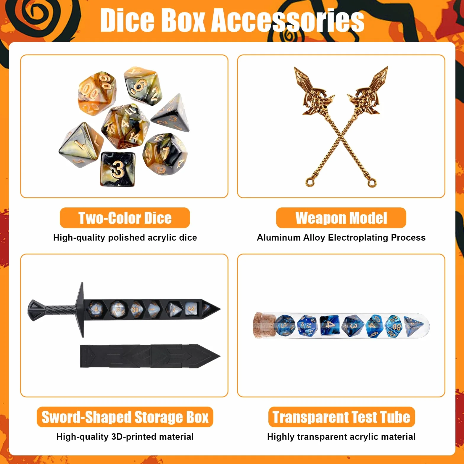 Set de Dados Poliédricos, Dados de Fantasía, Cube para Juegos de Mesa, Colección de 28 Cubes, Diseño Dos Colores con Caja Espada, para Juegos de rol y Estrategia