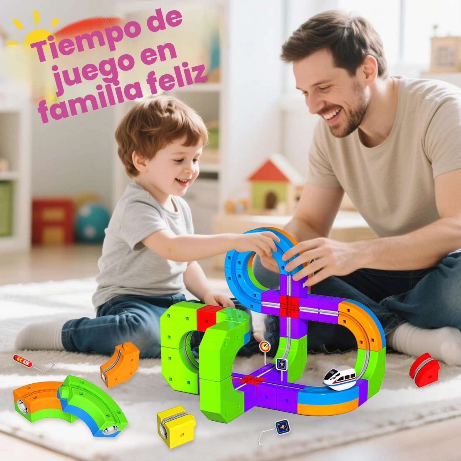 Goody King Tren Eléctrico Juguete Niños 69 Piezas - Kit de Construcción 3D DIY con Vías Magnéticas, Incluye Trenes Electricos, Juguete Educativo Stem Creativo para Niños de 4 a 12 Años