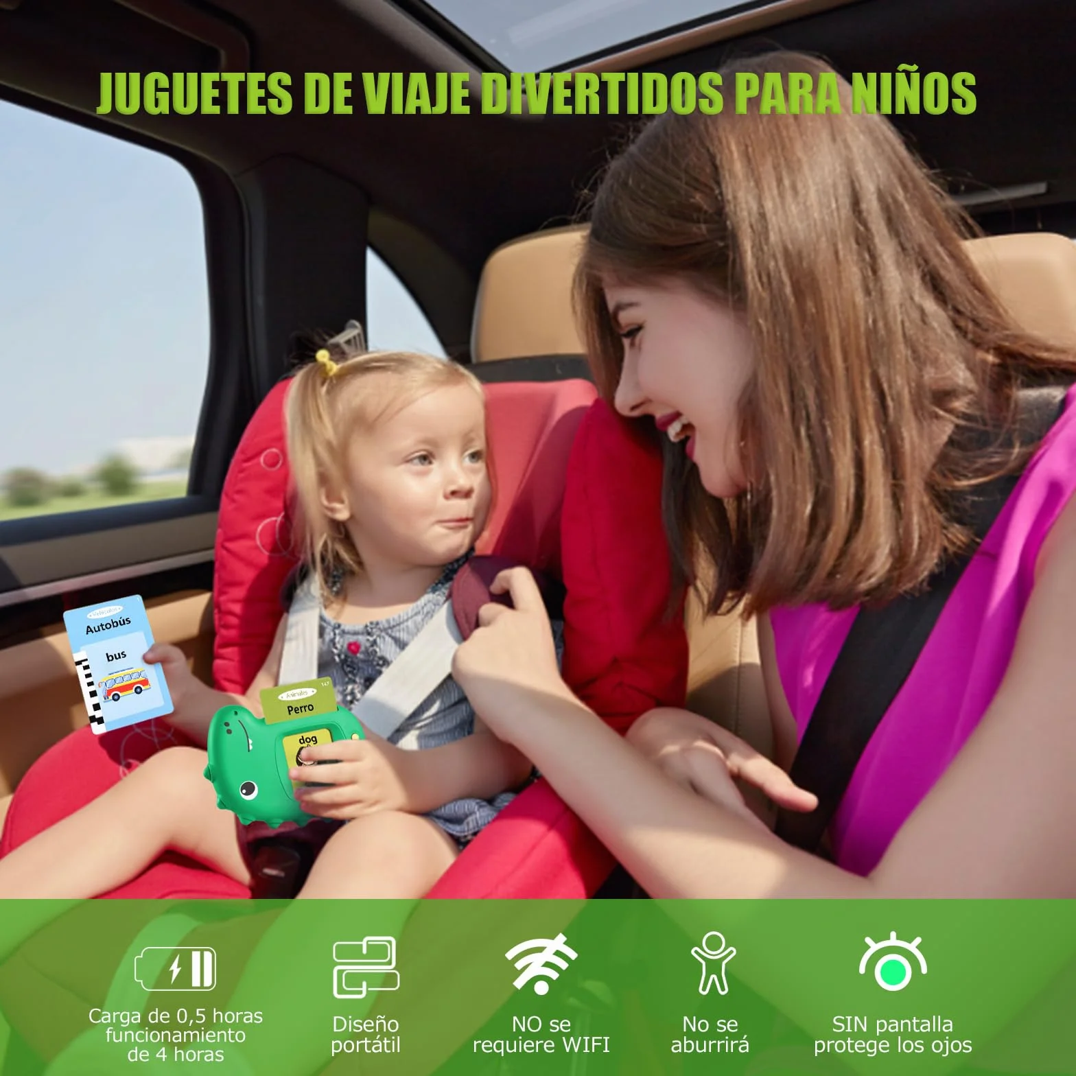 Tarjetas Flash Parlantes 510 Palabras Tarjeta Flash Parlante Juguetes Educativos Niños para 3+ Años 255 Tarjetas Flash Parlantes Juguetes de Aprendizaje Talking Flash Card (España Verde)