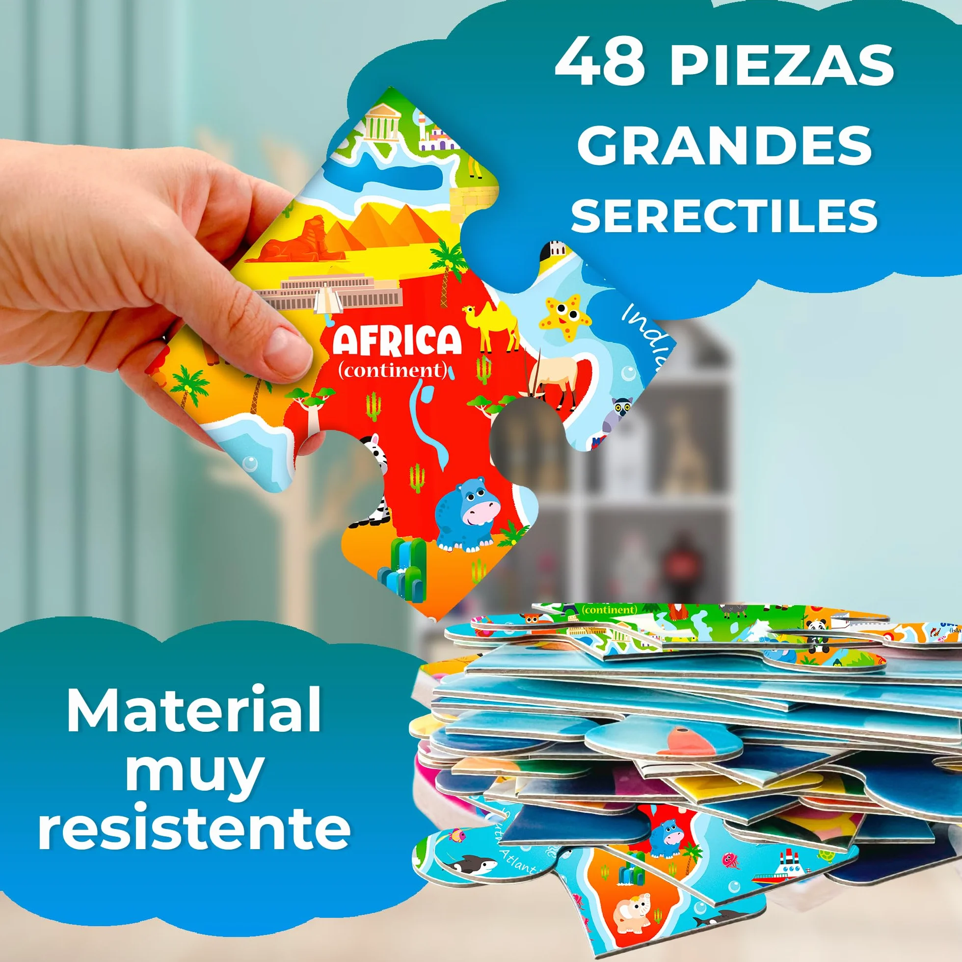 QUOKKA Puzzle Mapa Mundi Infantiles 3 4 5 Años - 60x90 cm 48 Piezas Puzzle XXL Gigante de Suelo para Niños 5 6 Años - Grande Juguete Mundo - Regalo Educativo para Niños y Niñas de 2 a 6