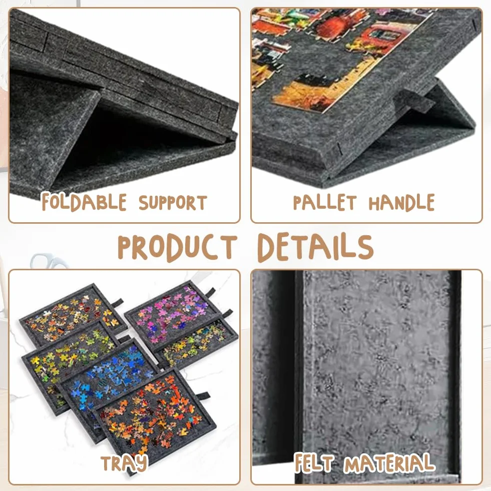 Mesa puzzle de 6 cajones, 1000 piezas, con soporte y tapa 2 en 1, negro