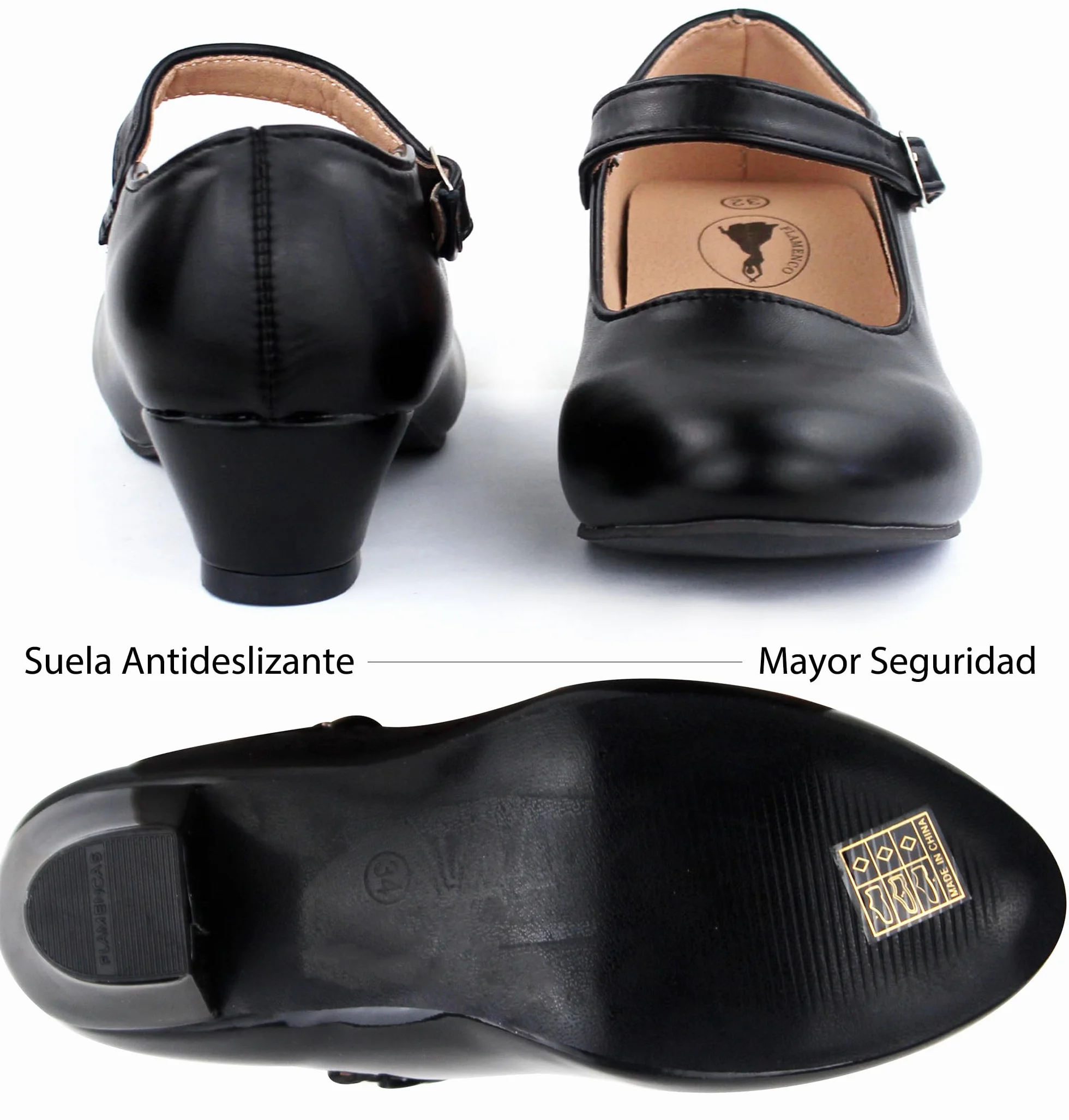 Zapatos Flamenco Niña con Tacón Correa Ajustable Suela Antideslizante