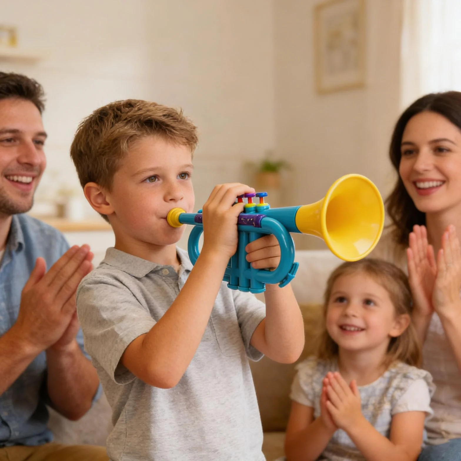 Generisch 2026 Trompeta de juguete para hacer música interactiva, padres e hijos, instrumento musical, guardería, escuela, niña, niño (azul cielo, 35 x 10 x 8,5 cm)
