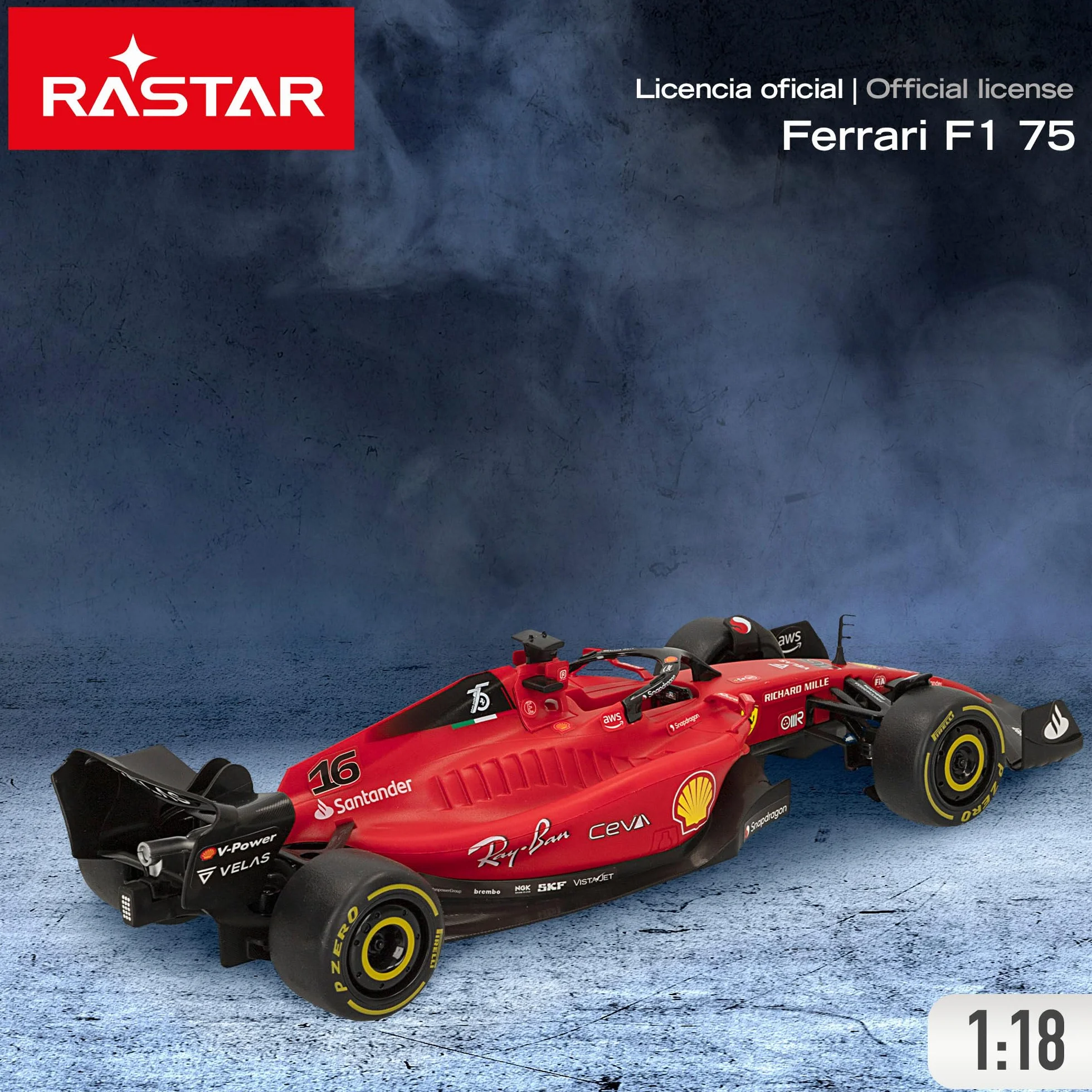 ColorBaby RASTAR - Coche teledirigido Fórmula 1 2022 Ferrari F1-75, Licencia Oficial, Escala 1:18, Coches teledirigidos, Vehículo radiocontrol, Control Remoto, 2.4 GH.z, Sainz + Leclerc, RC (41277)
