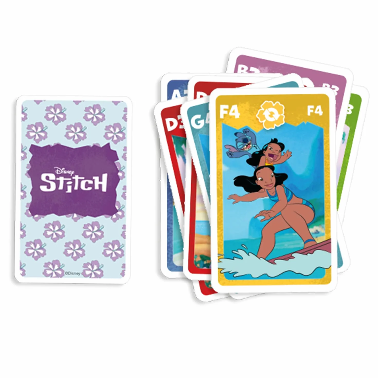 Juego de Cartas 4 en 1 Stitch Disney Lilo & Stitch – 7 Familias, Batalla, Memo y Acción para Niños a Partir de 4 Años
