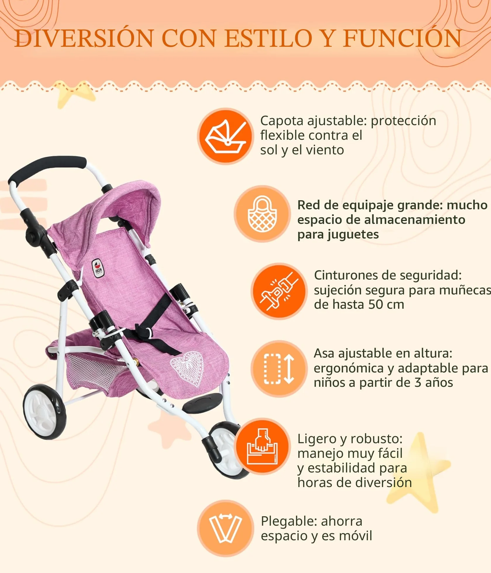 Bayer Chic 2000 Cochecito de muñecas Lola Joggy Carrito Melange Antracita Menta 70 x 33 x 62 cm