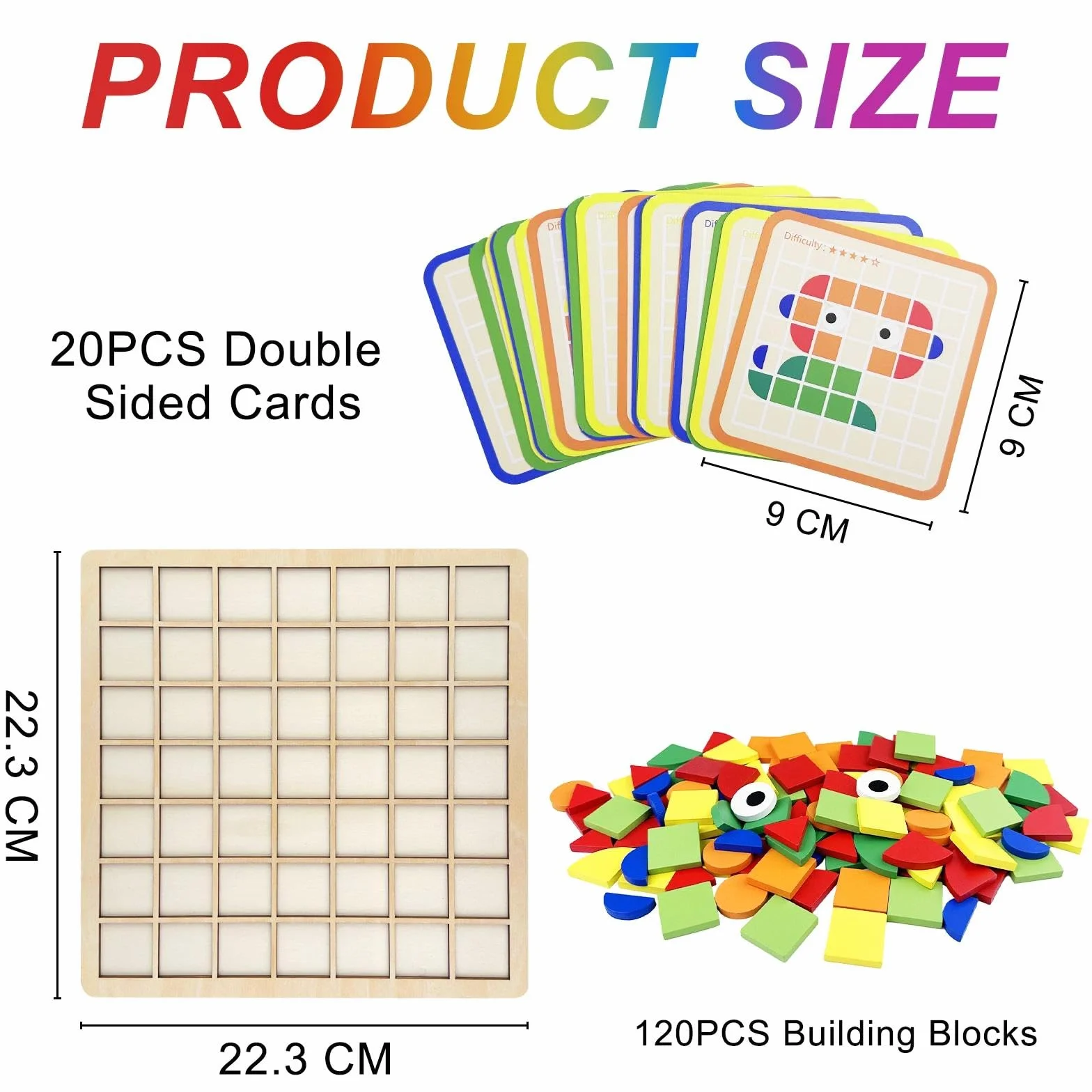 120 Piezas Puzzle de Mosaico Madera con 20 Tarjetas, Rompecabezas con Forma Geométrica, Juguete Puzzles de Tangram, Bloques de Patrones de Madera, Juguetes Montessori Niños 3 4 5 6 Años