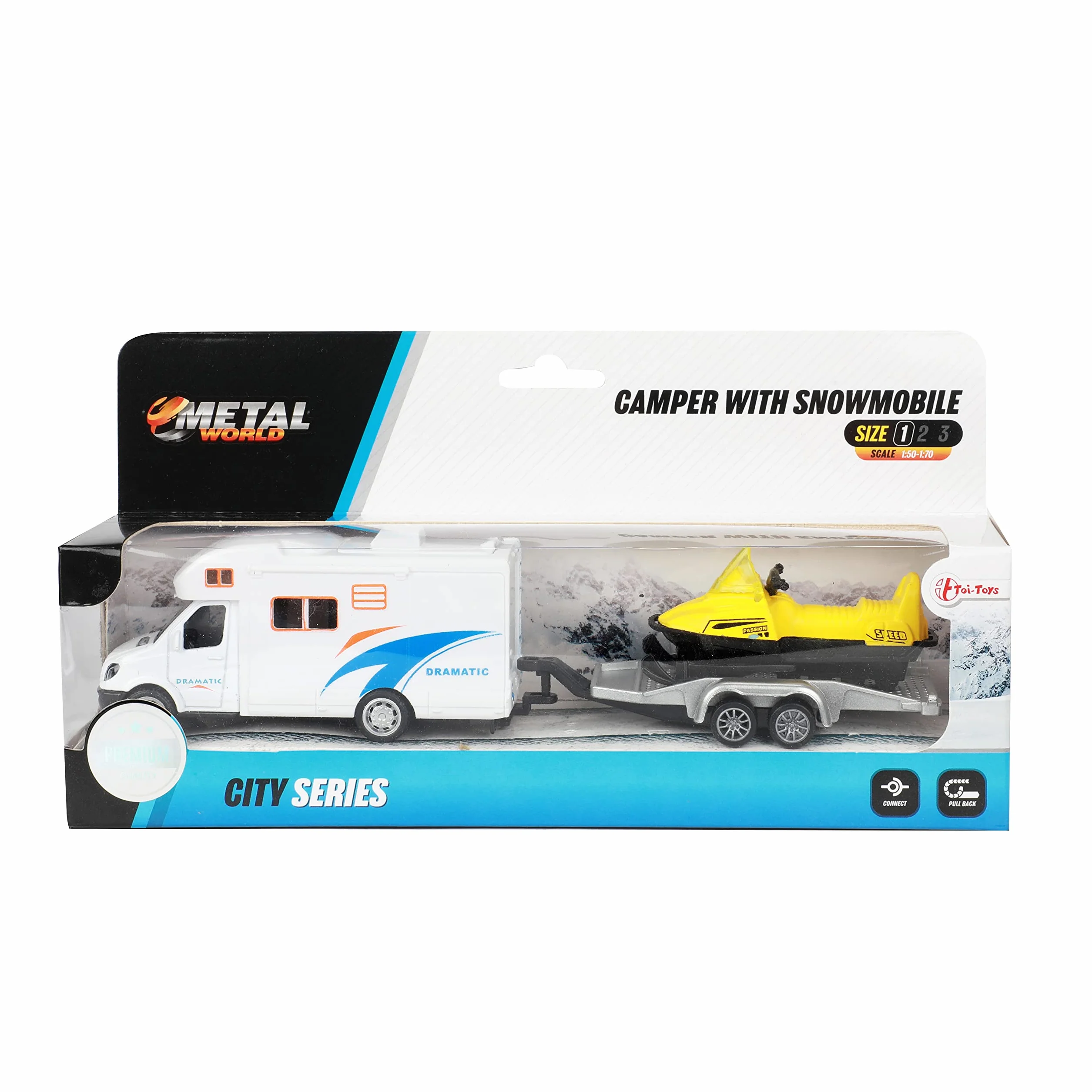 Toi-Toys Metal Camper Pull Back+aanhanger+sneeuwscooter(