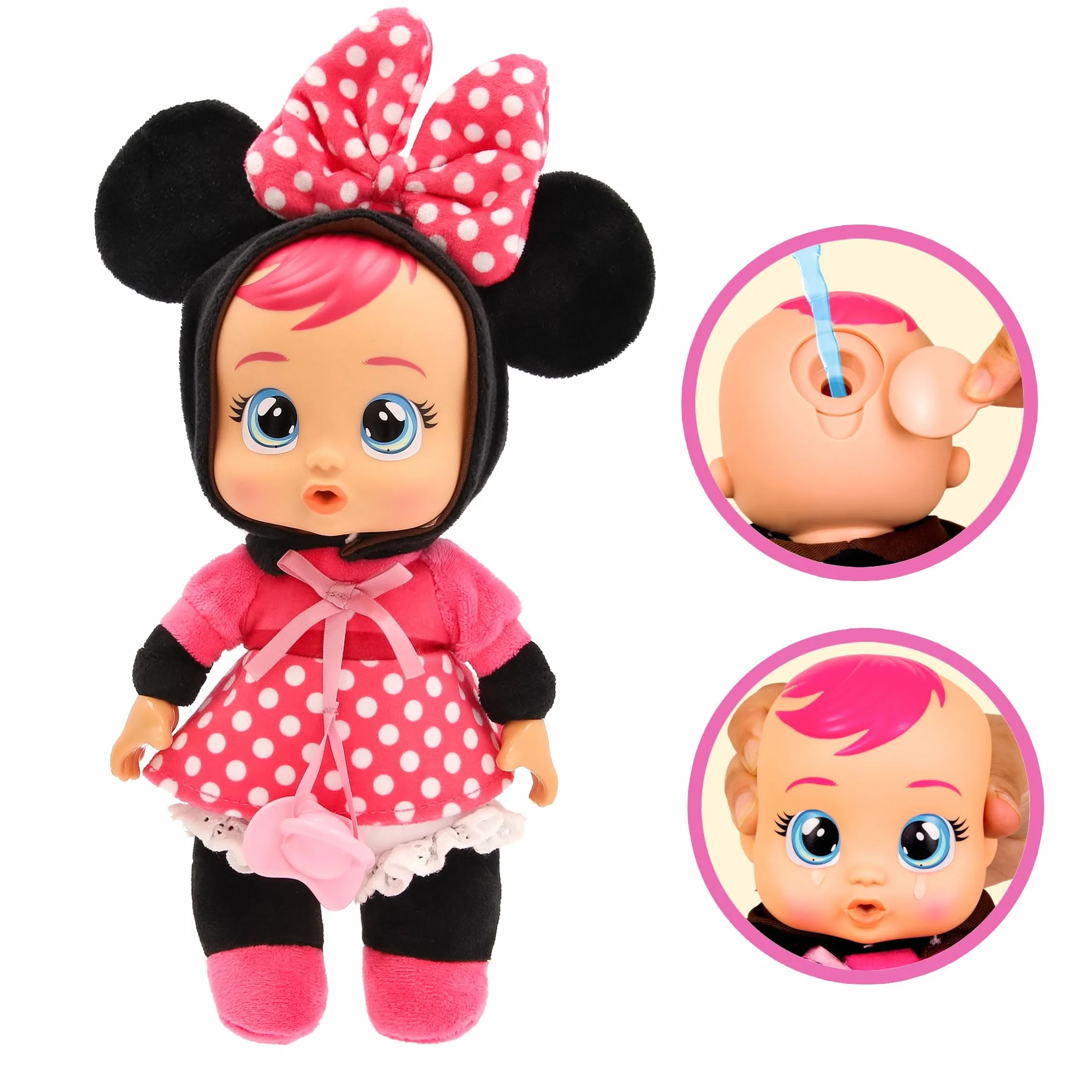 Bebés Llorones Tiny Cuddles Disney Minnie, Muñeca Suave y Blanda 25 cm, Llora Lagrimas de Verdad Incluye Pijama Disney, Juguete para niños y niñas +18 Meses