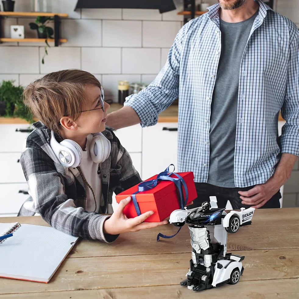 HOTUT 2 in 1 Robot RC Car,2.4GHz Transform Juguete Coche Teledirigido,Coche de Policía Teledirigido,con LED,Batería Recargable,Radiocontrol Coche de Juguete Teledirigido Niños Niñas 3-10 Años