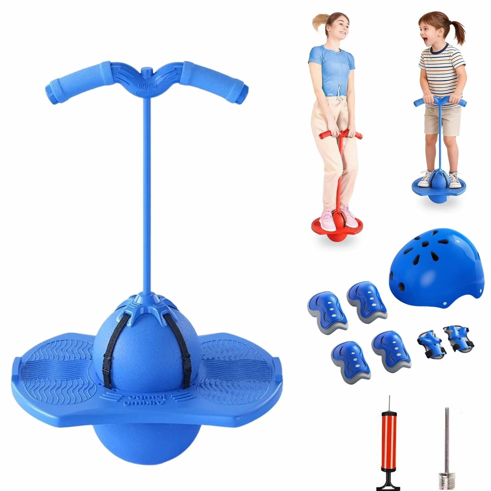 Pelota Saltarina para Niños, Balón de Equilibrio con Asa y Bomba, Juguete de Salto Interior Exterior, Ejercicio y Coordinación para Pequeños y Adultos, Regalo Cumpleaños para Niños y Niñas (A5)
