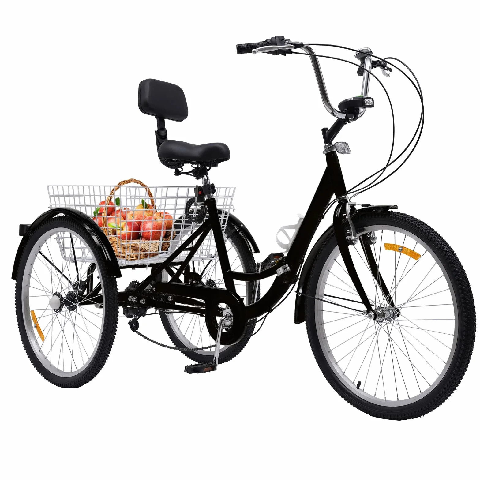 Triciclo plegable para adultos, 24 pulgadas, bicicleta de 3 ruedas, 7 velocidades, con cesta de la compra, triciclo para adultos, personas mayores, mujeres
