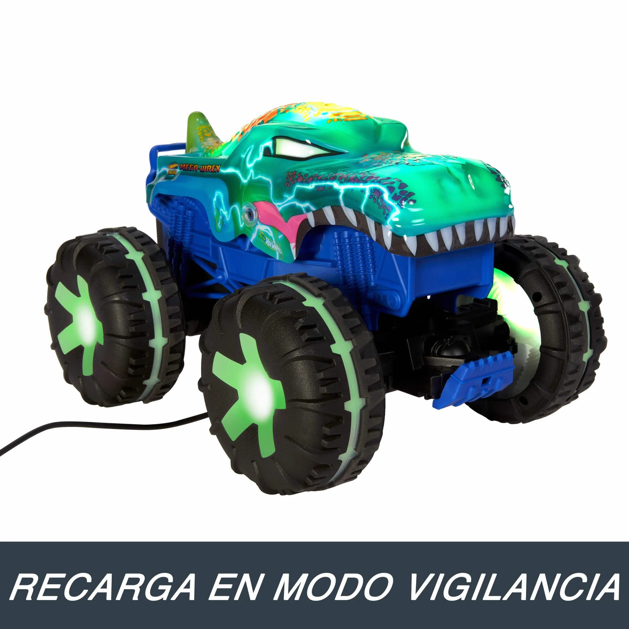 Hot Wheels Monster Trucks Mega-Wrex Coche Teledirigido Radio Control con Luces Sonidos 3 Modos Juego +5 Años JBD90