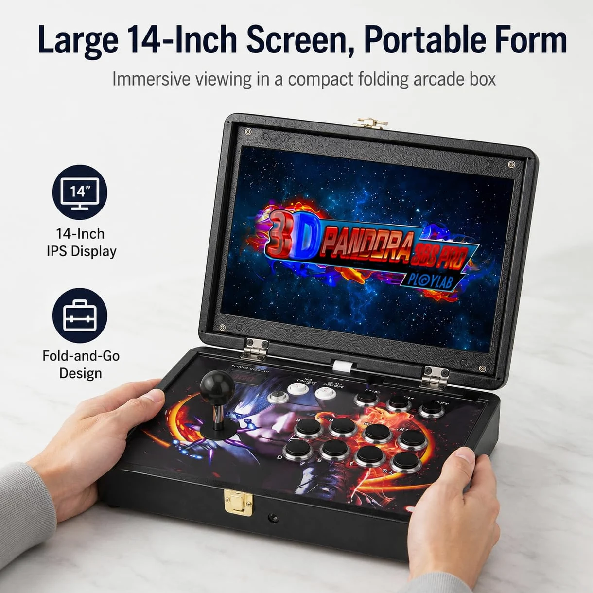 36S - Consola de juegos 3D Retro Arcade de 14 pulgadas, Full HD, 128 GB de almacenamiento | Máquina de juegos portátil WiFi HDMI con carcasa de metal para juegos clásicos de entretenimiento