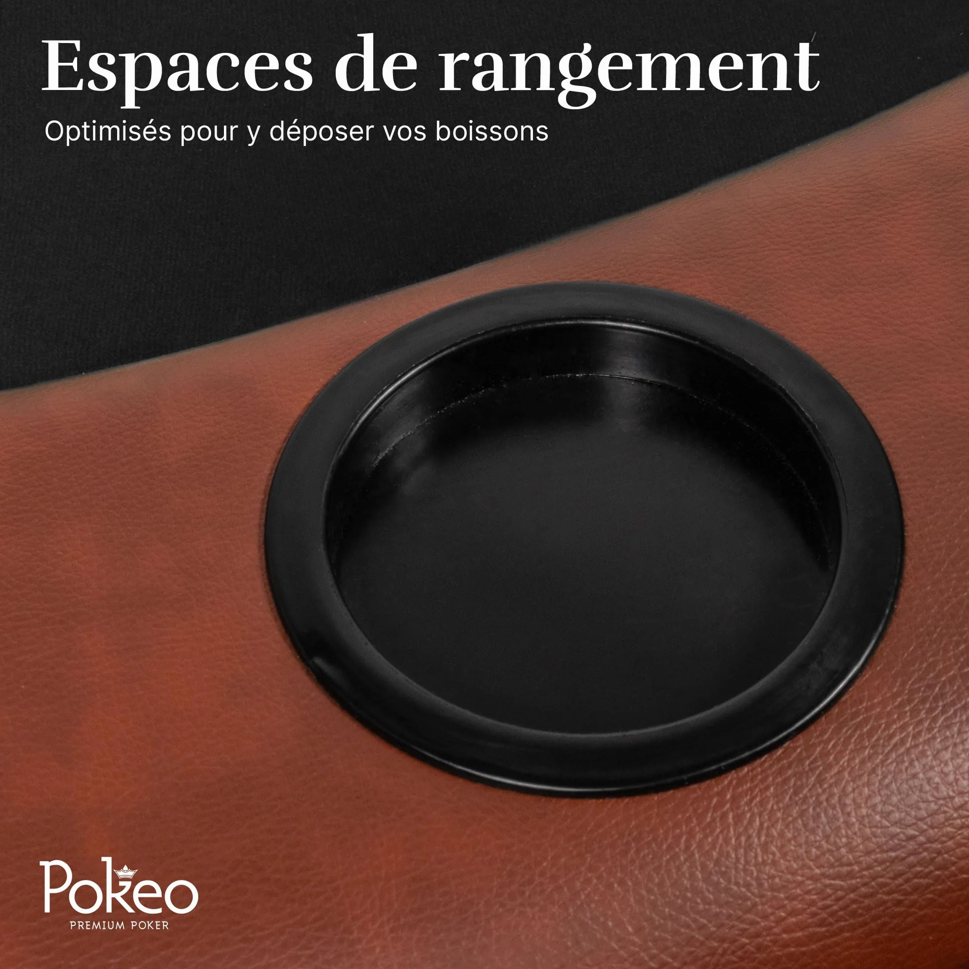 Mesa de Póker Plegable para 10 Jugadores – Tapete Negro – Compacta – Apoyabrazos PU Marrón – 10 Portavasos – Texas Hold'em Blackjack