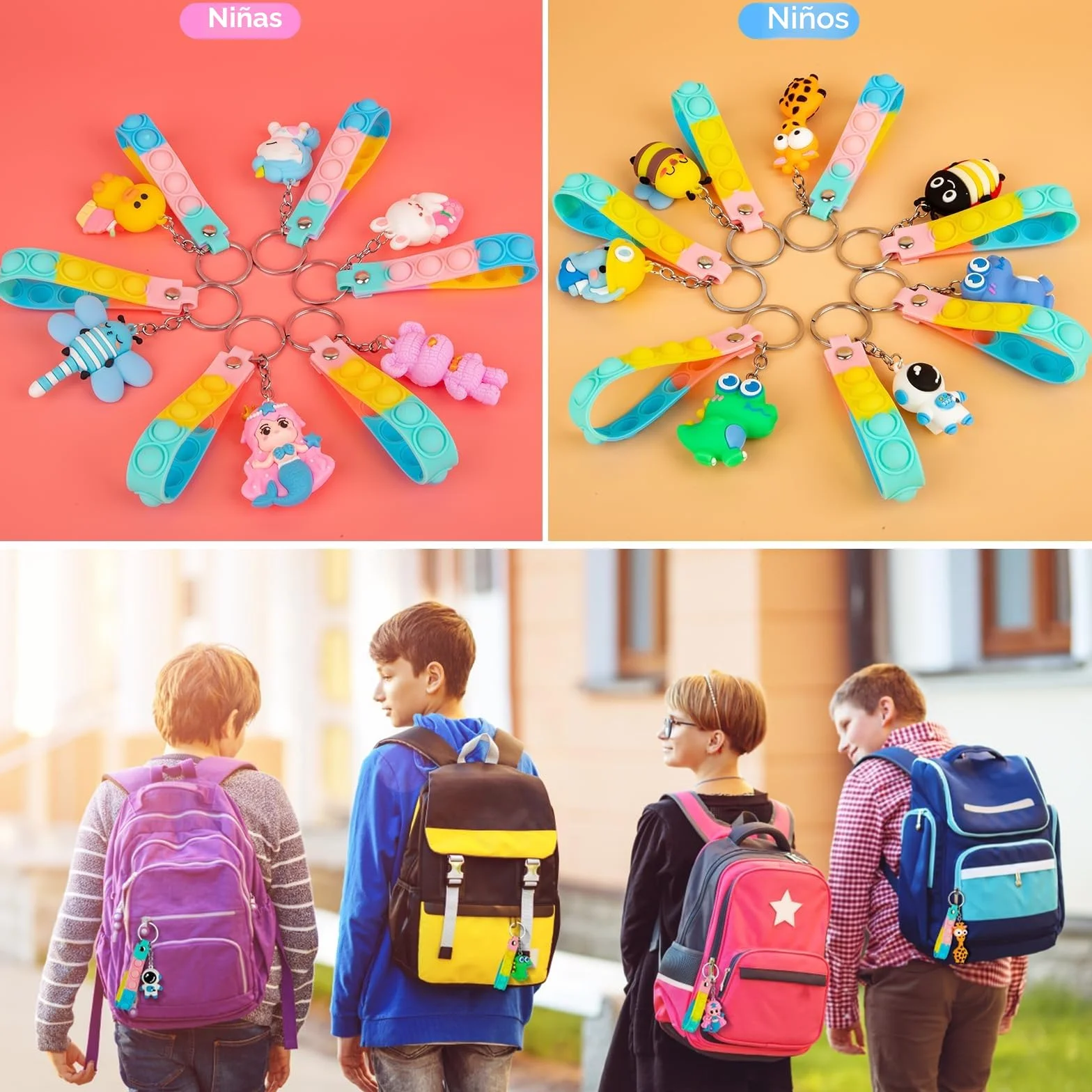Pop It Fidget Toy con Llaveros de Animales, Regalos Cumpleaños Niños Colegio